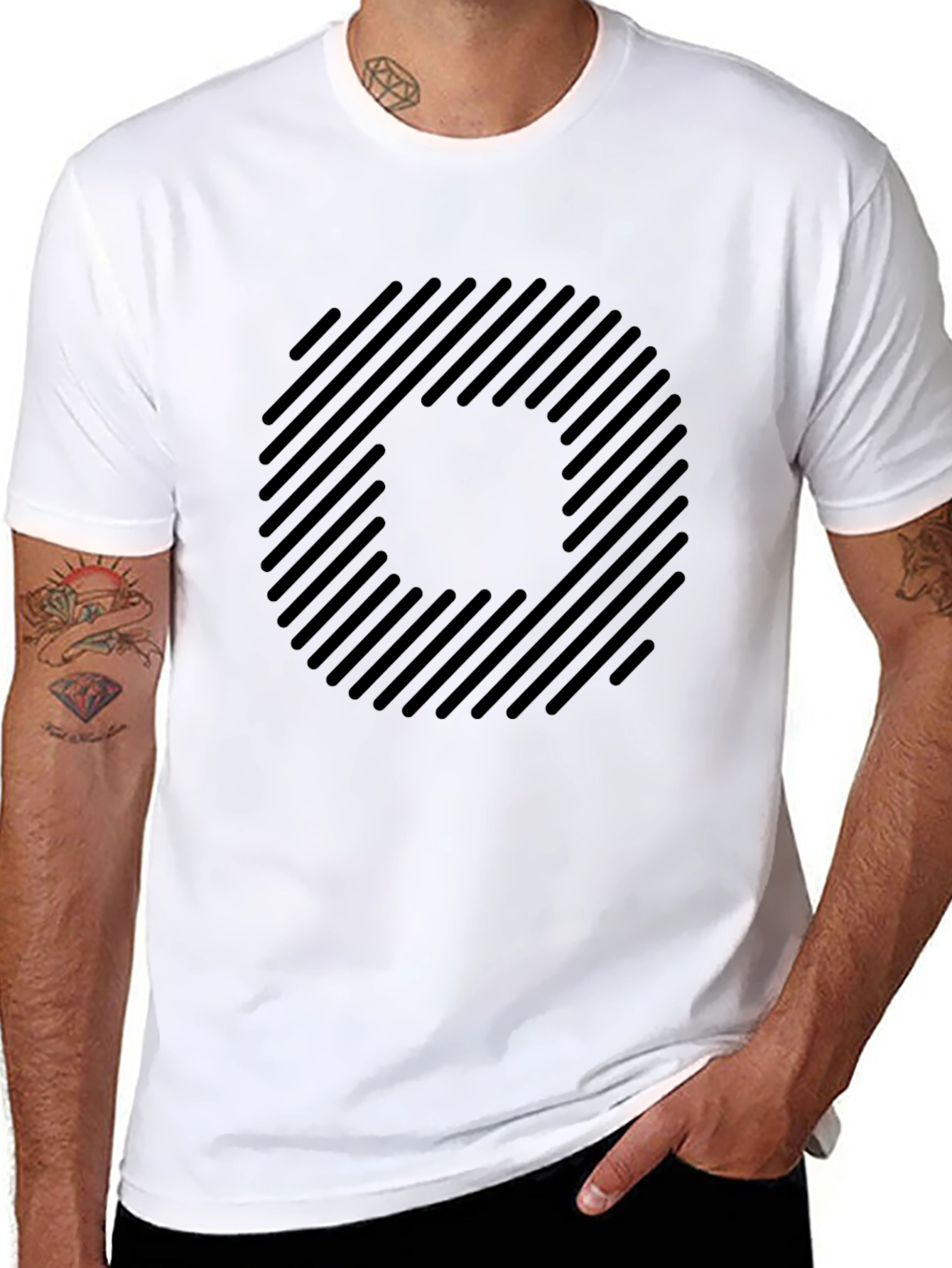 Black Striped Circle Graphic Black T-Shirt view 8