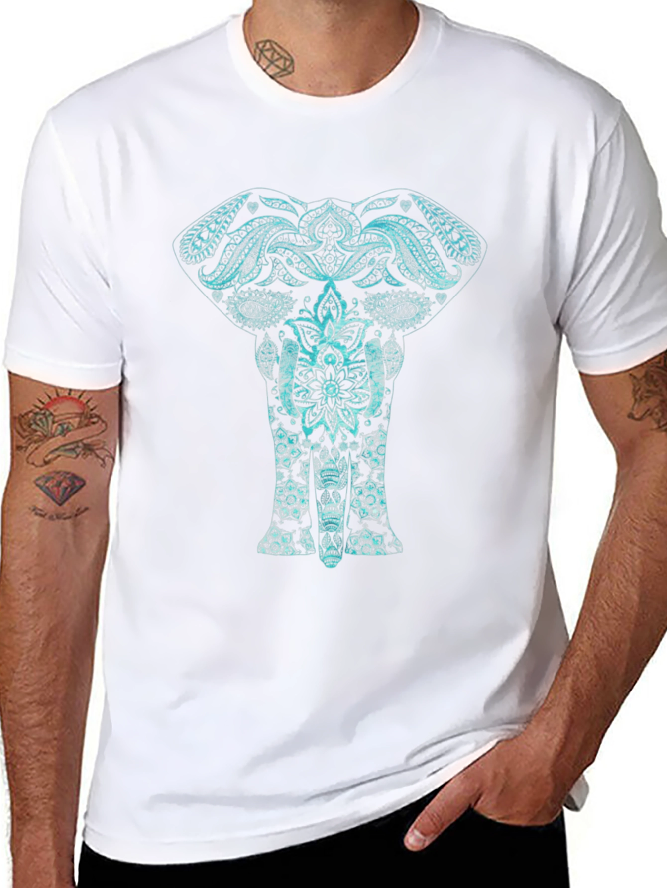 Black Elephant Mandala Graphic Tee - Black view 8