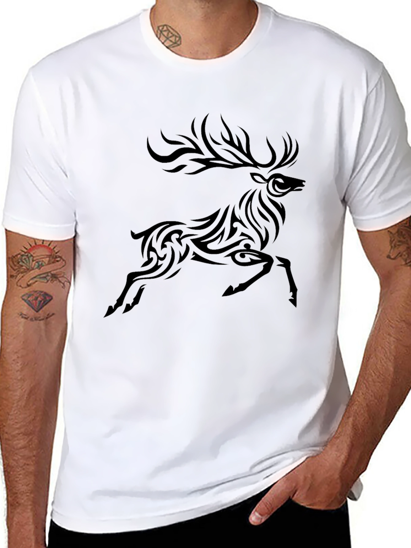 Tribal Deer Graphic Black T-Shirt - 8