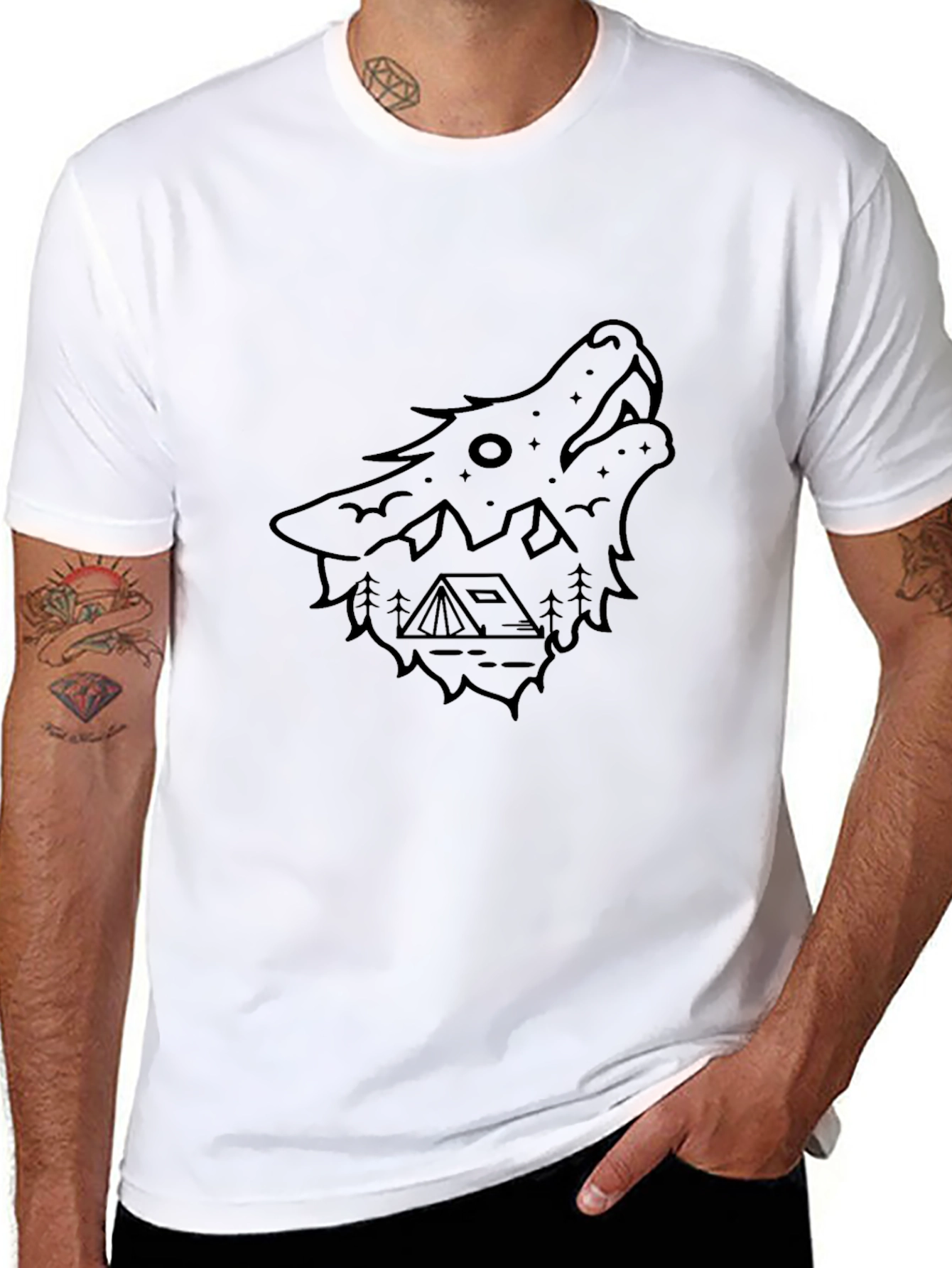 Black Black Wolf Graphic Tee - Camping Theme view 8