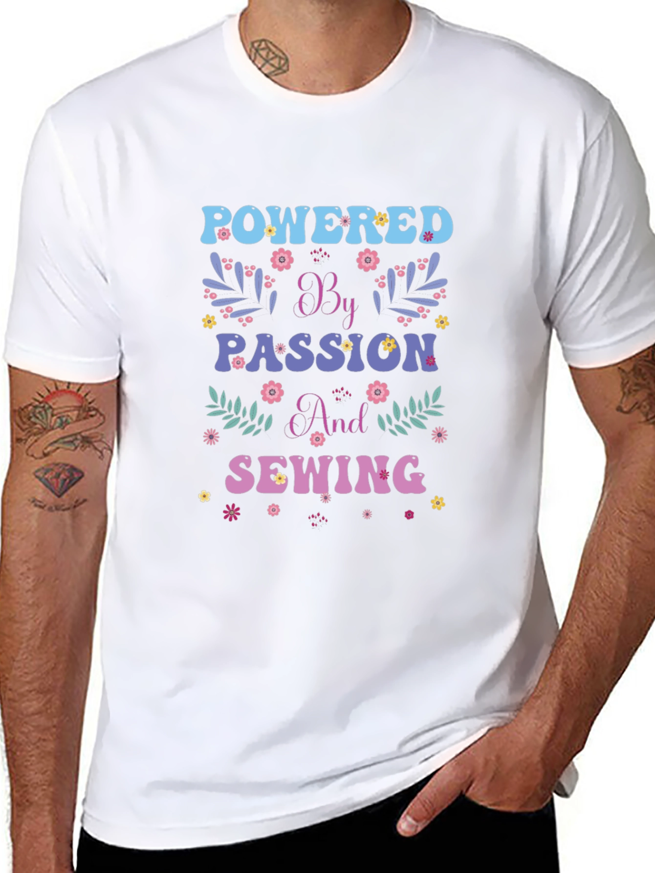 Black Powered by Passion and Sewing Graphic T-Shirt view 8