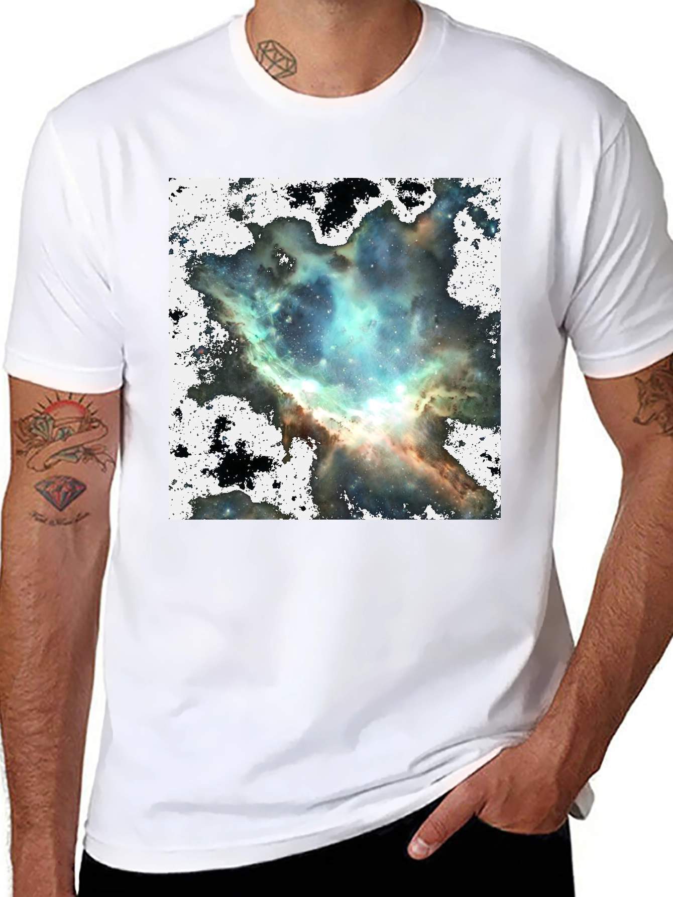 Black Nebula Print Black Crewneck T-Shirt view 8