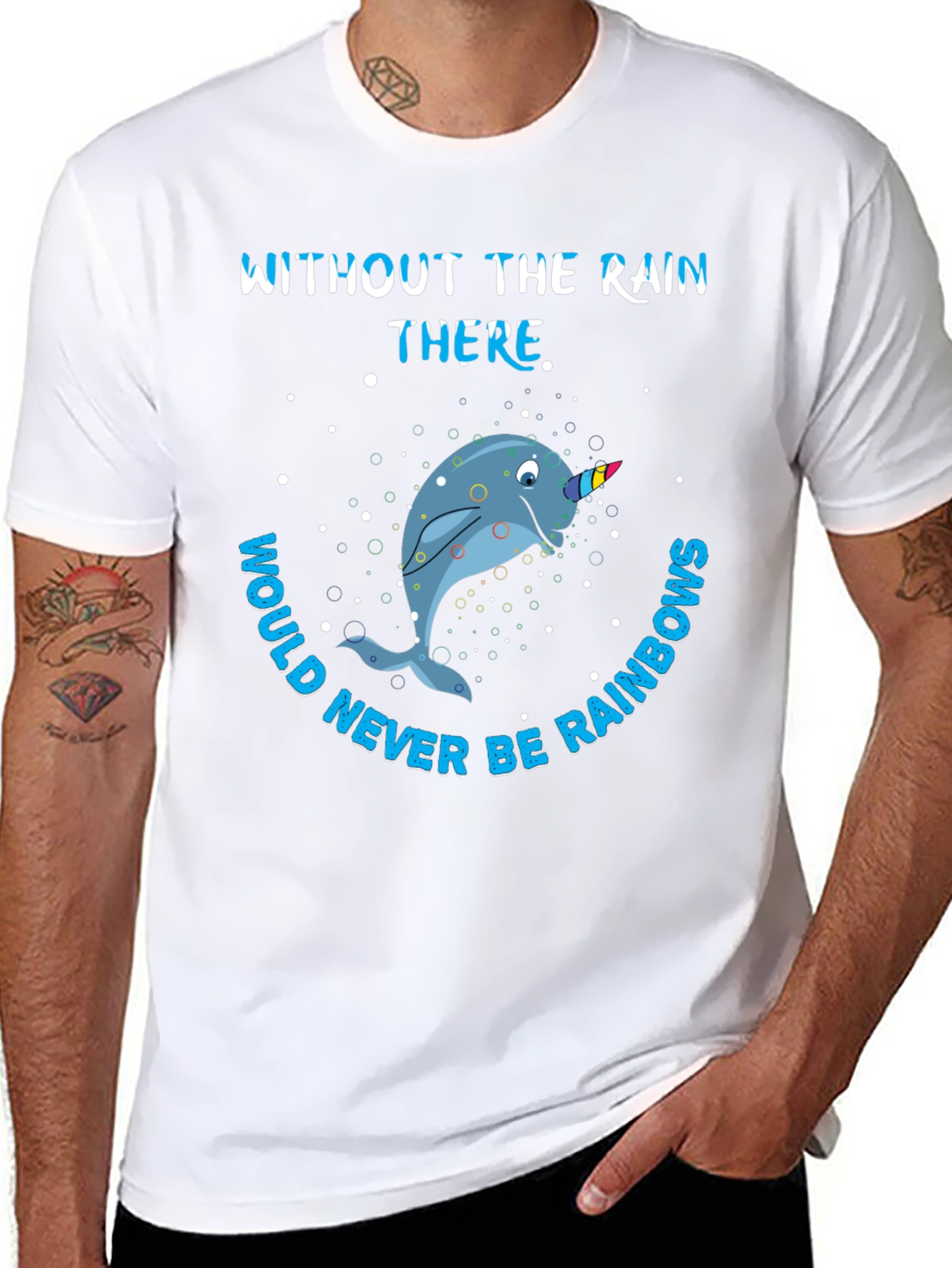Black Narwhal Rainbows Graphic T-Shirt view 8