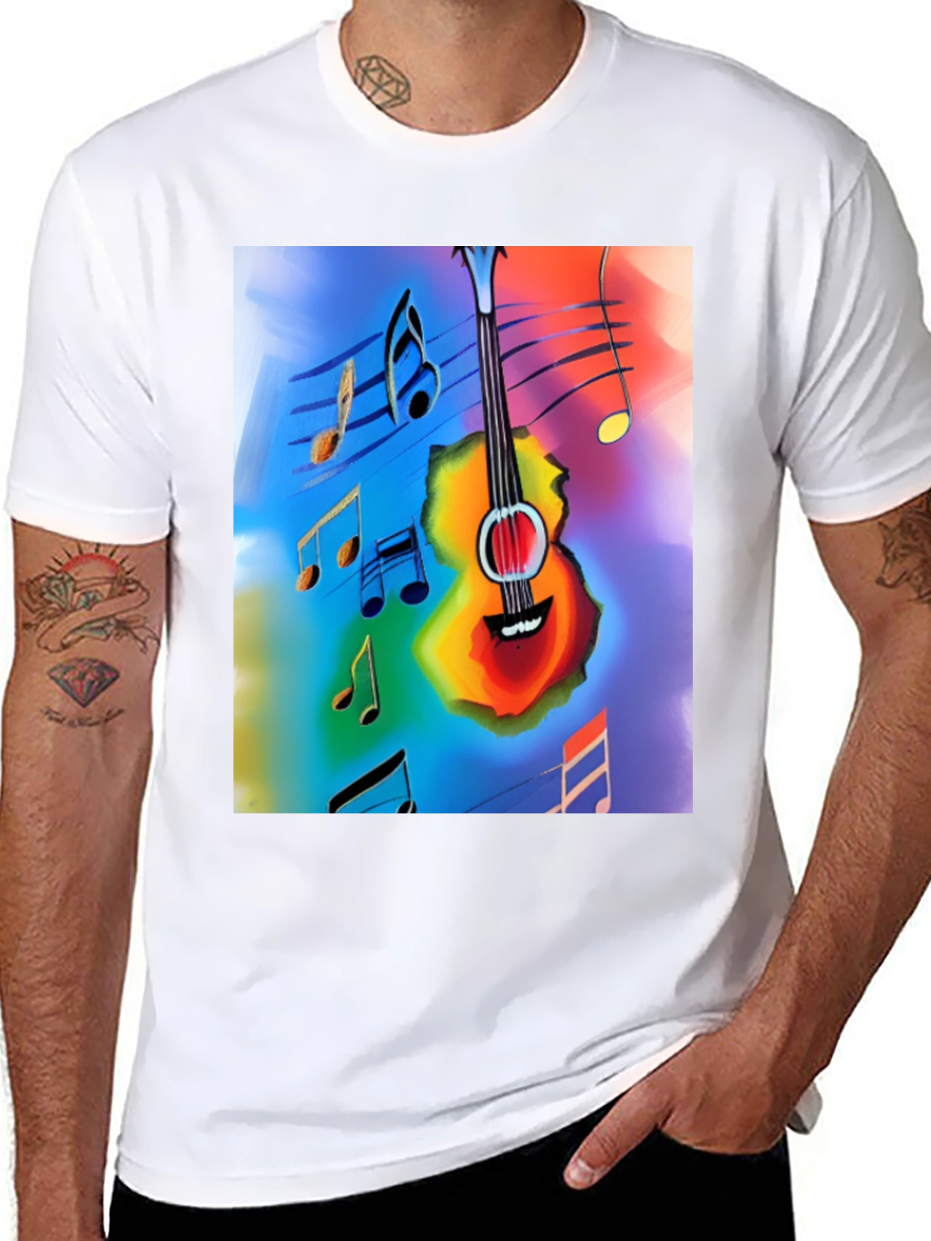 Black Musical Guitar Notes Graphic T-Shirt view 8