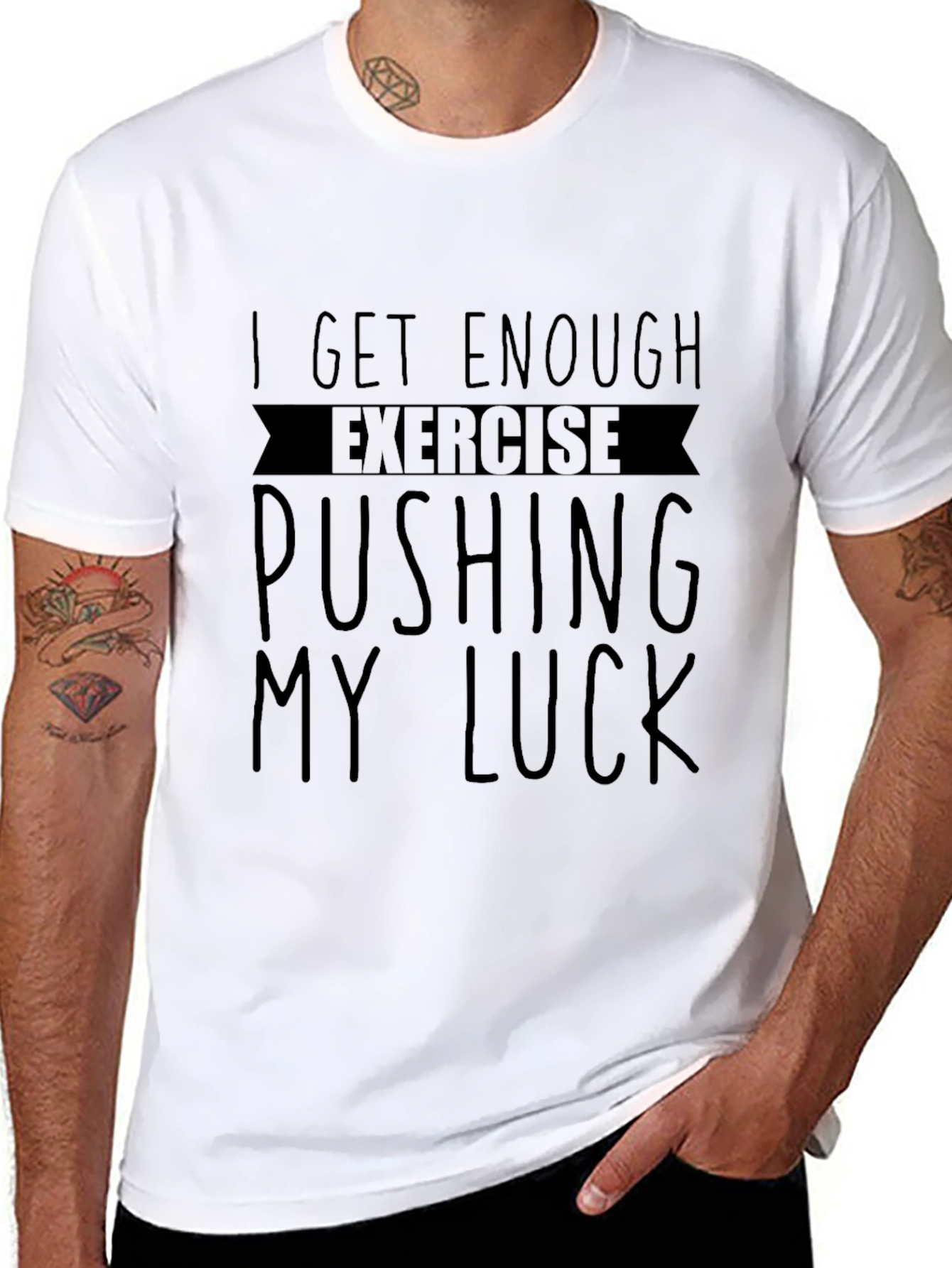 Black Funny Exercise Pushing My Luck Graphic Tee view 8