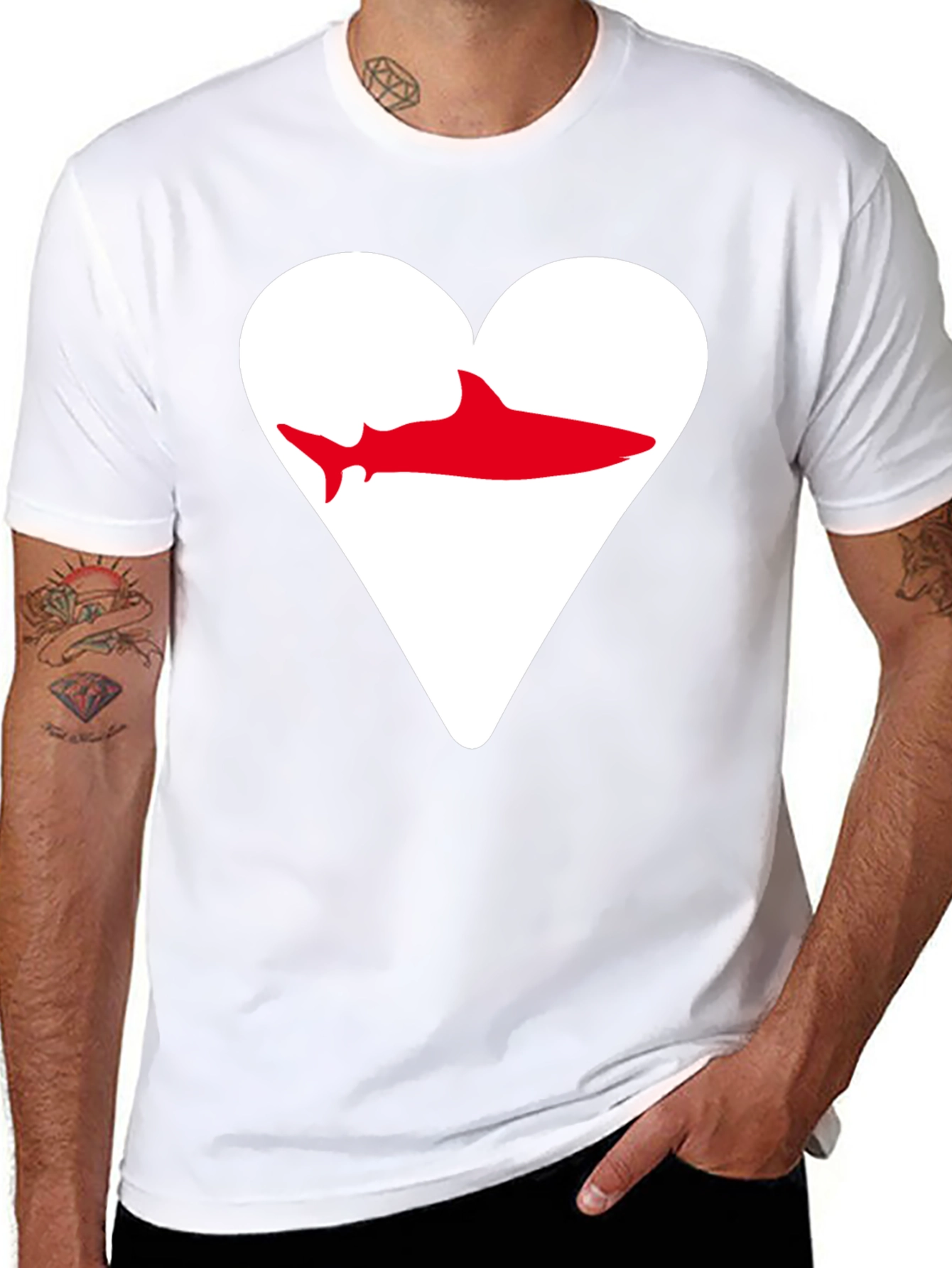 Black Shark Heart Graphic Tee - Black Cotton T-Shirt view 8