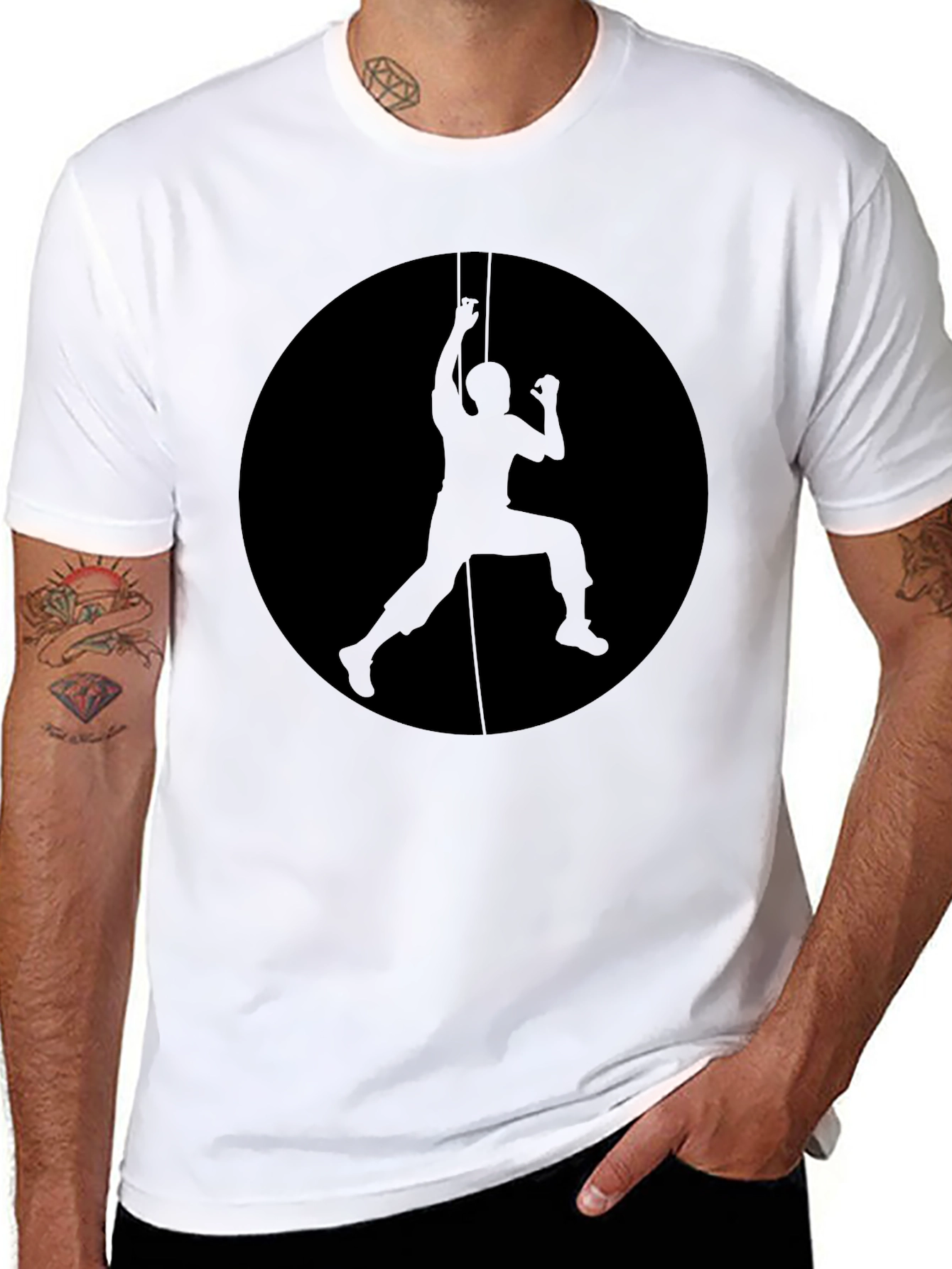 Black Climbing Silhouette Graphic Black T-Shirt view 8