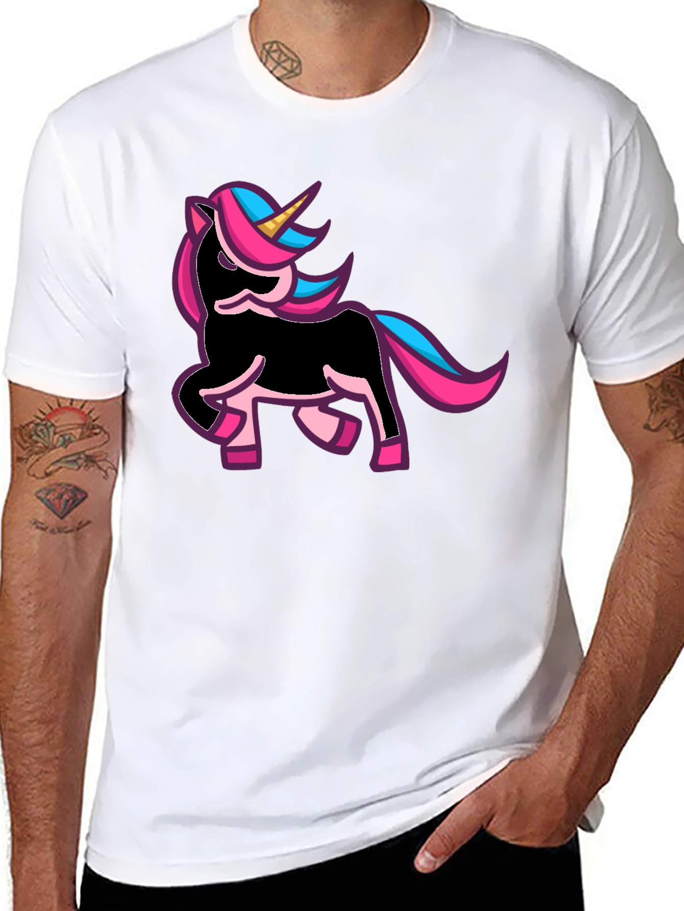 Black Unicorn Graphic Print Black T-Shirt view 8