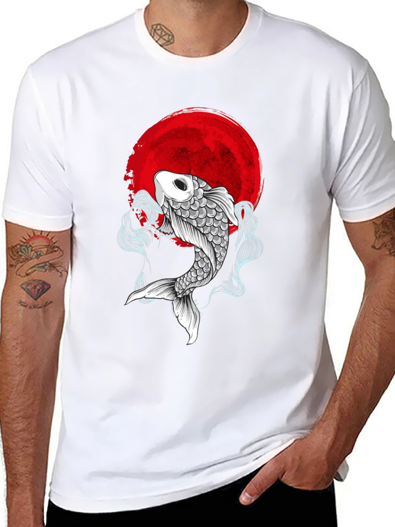 Black Koi Fish Red Moon Graphic Tee - Stylish & Unique view 8