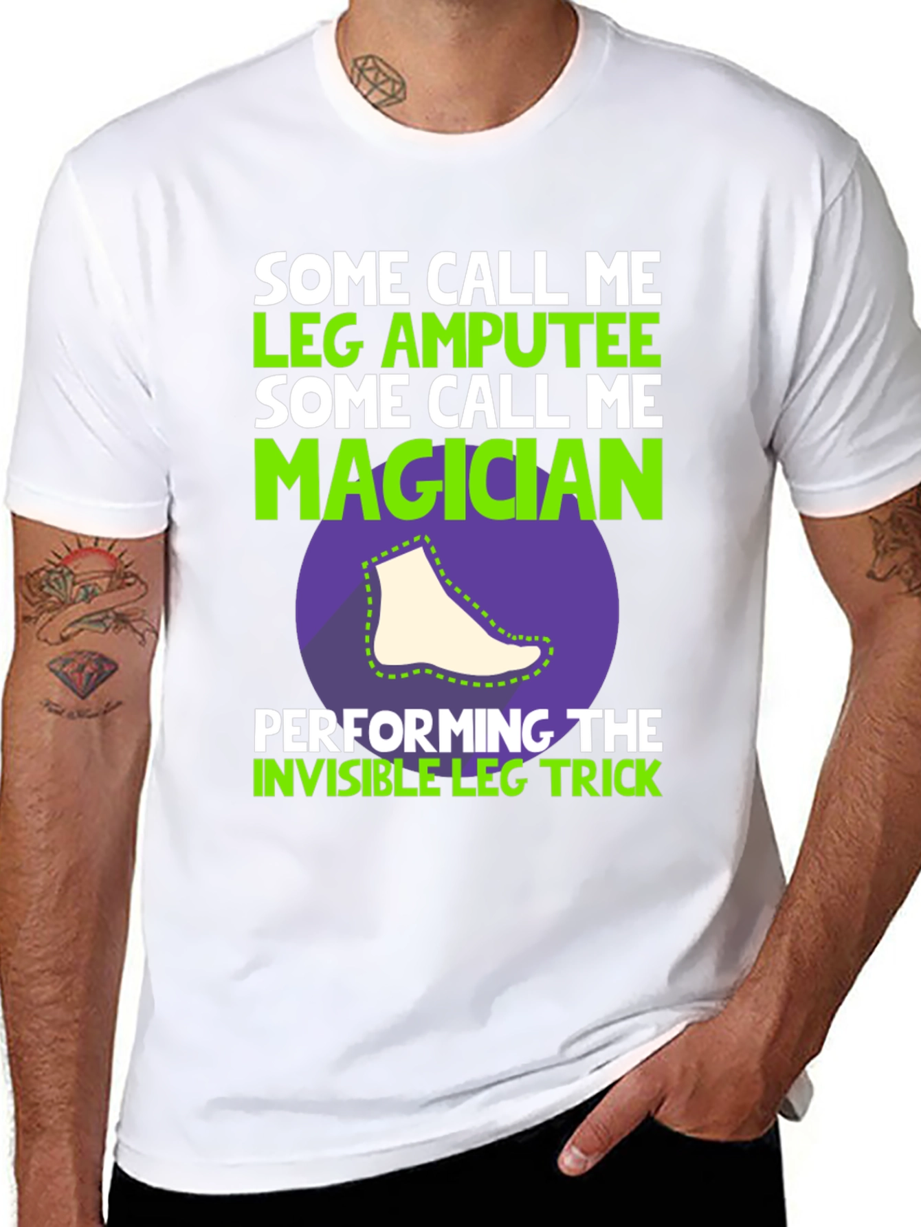 Black Leg Amputee Magician Funny Humor T-Shirt view 8