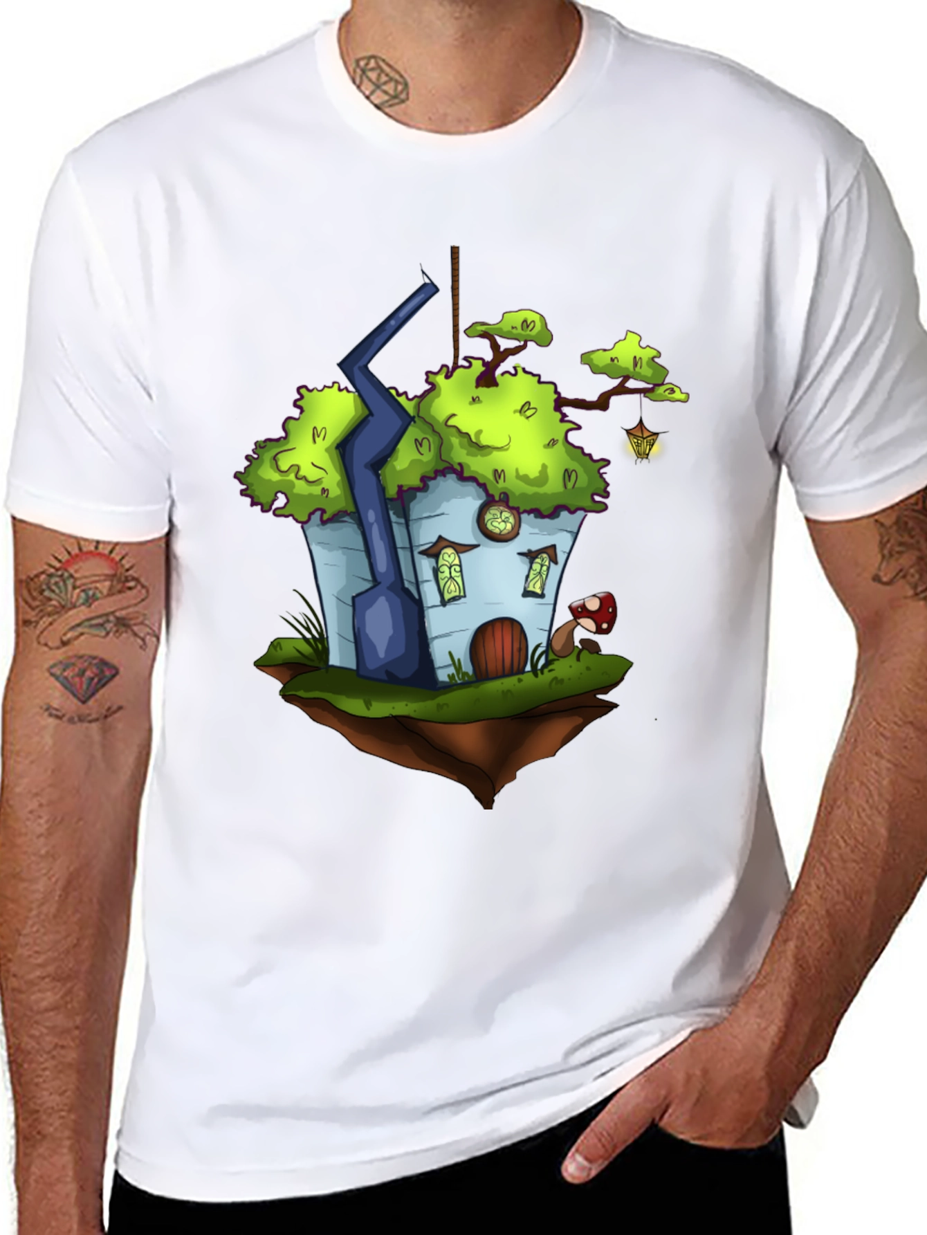 Black Whimsical Floating House T-Shirt view 8