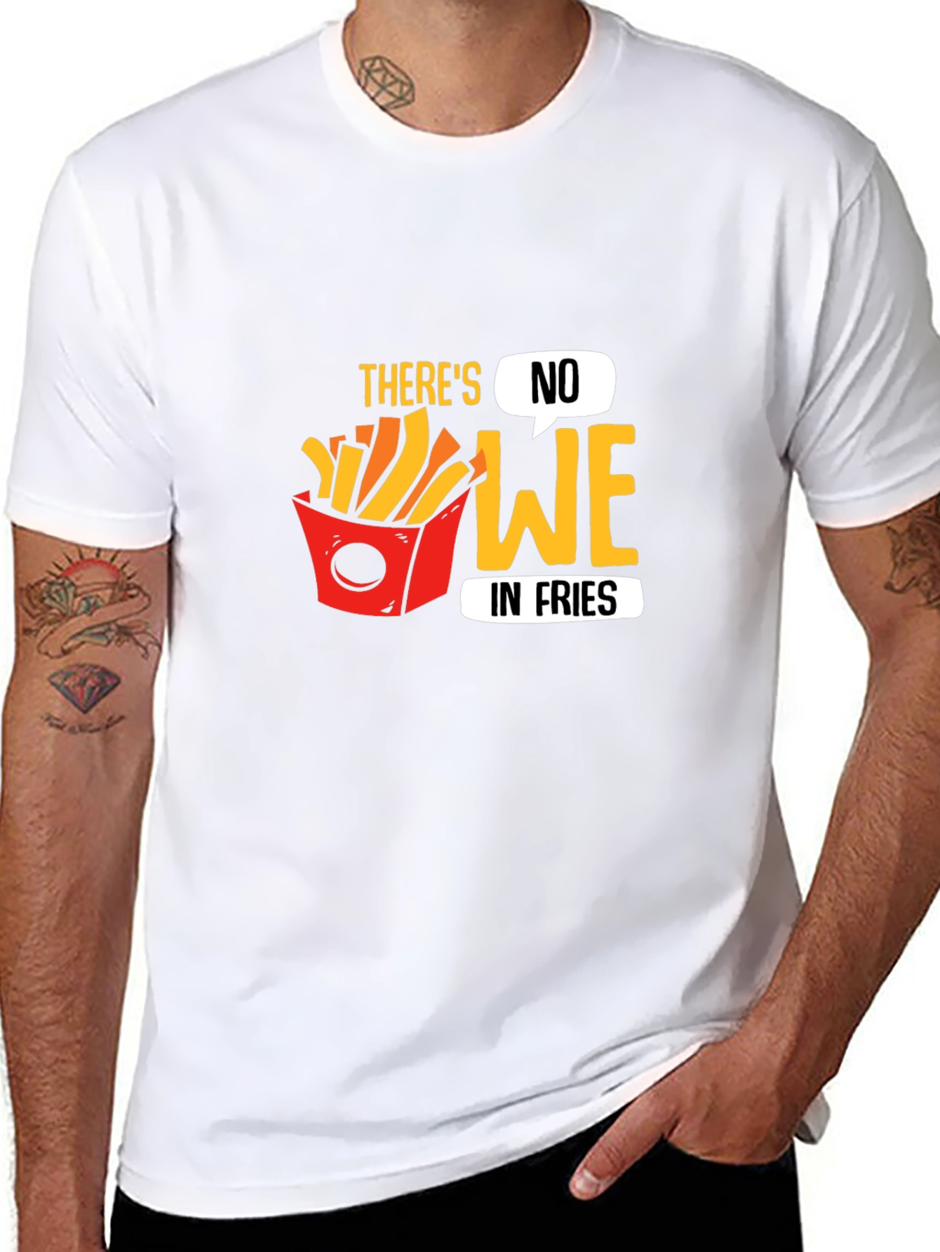 Black Funny "There's No We in Fries" Graphic T-Shirt view 8