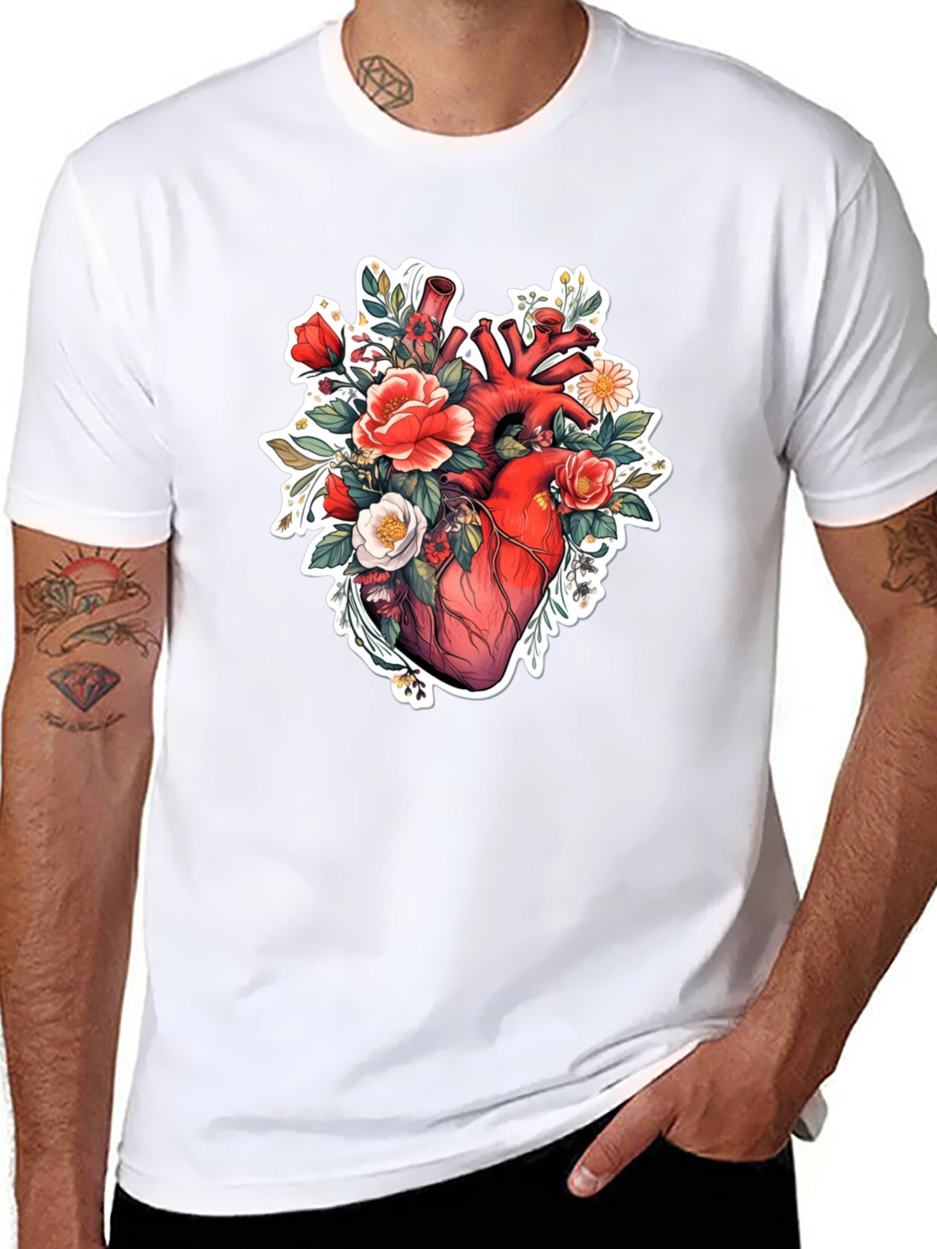 Black Anatomical Heart Floral T-Shirt view 8