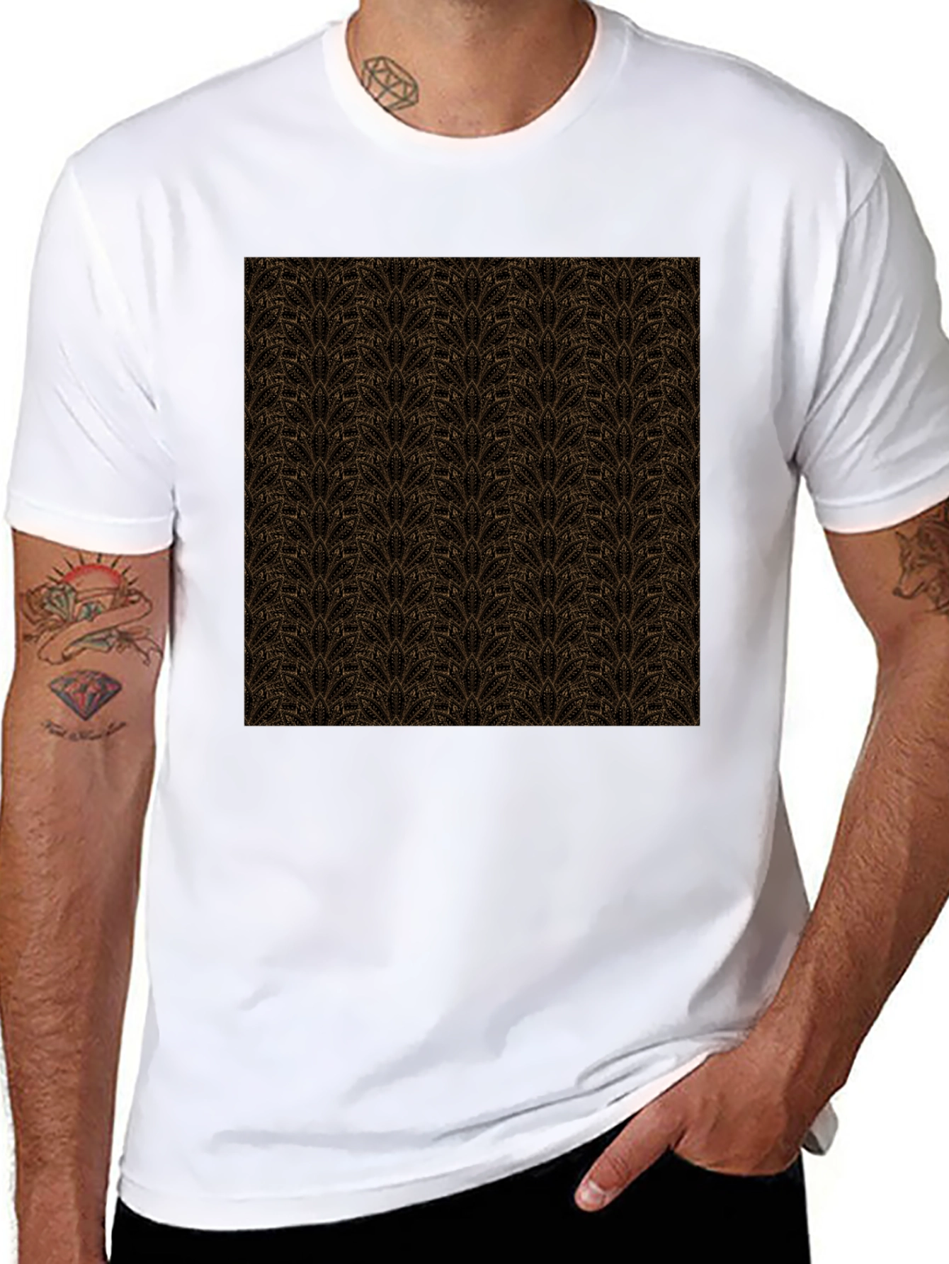 Black Patterned Crew Neck T-Shirt - Stylish Casual Wear view 8