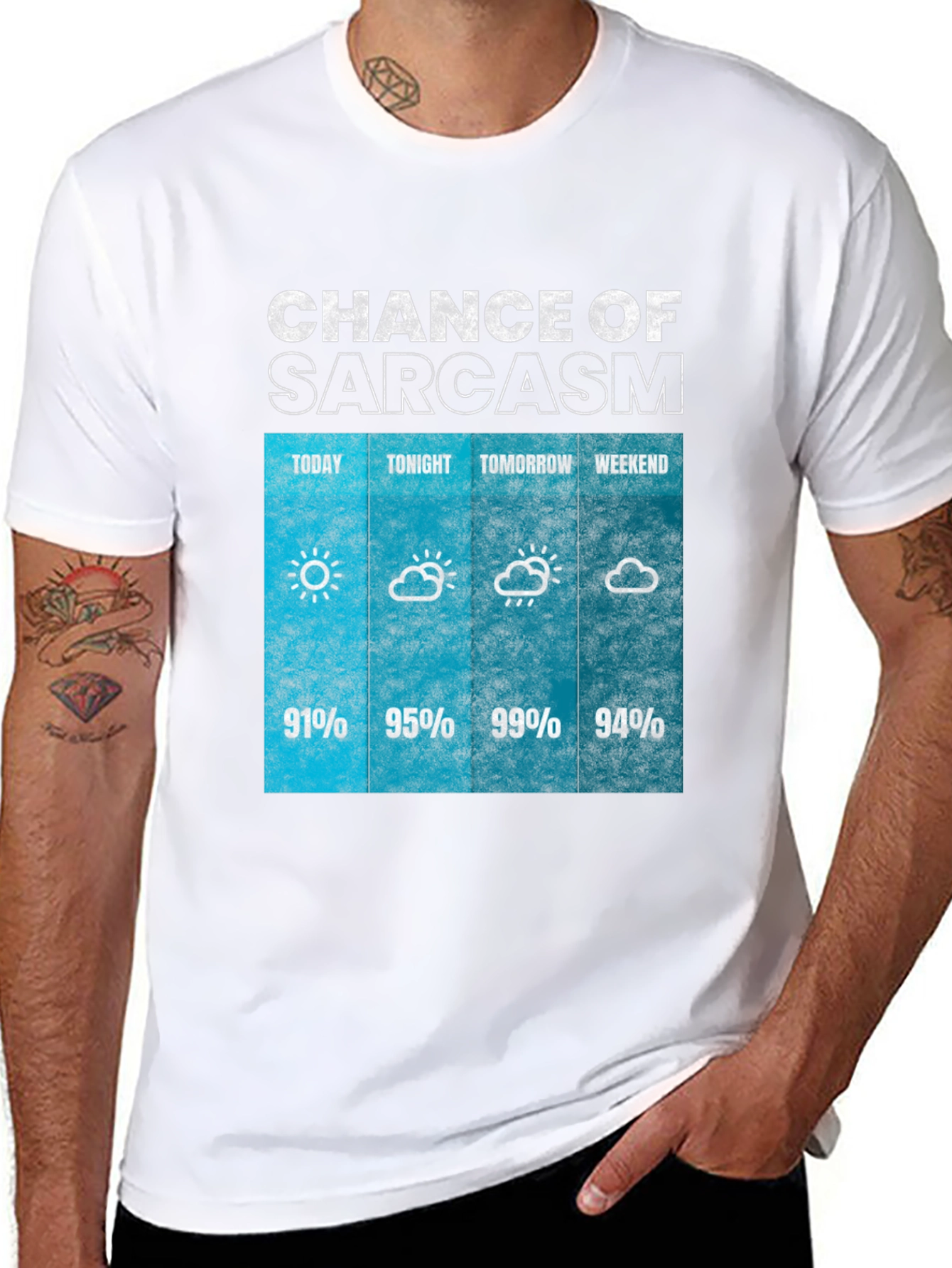 Black Sarcasm Weather Forecast Graphic Tee view 8