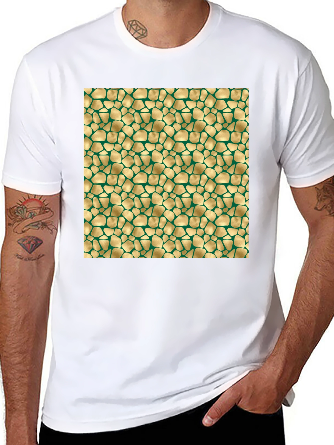 Black Textured Gold & Green Pattern Tee view 8