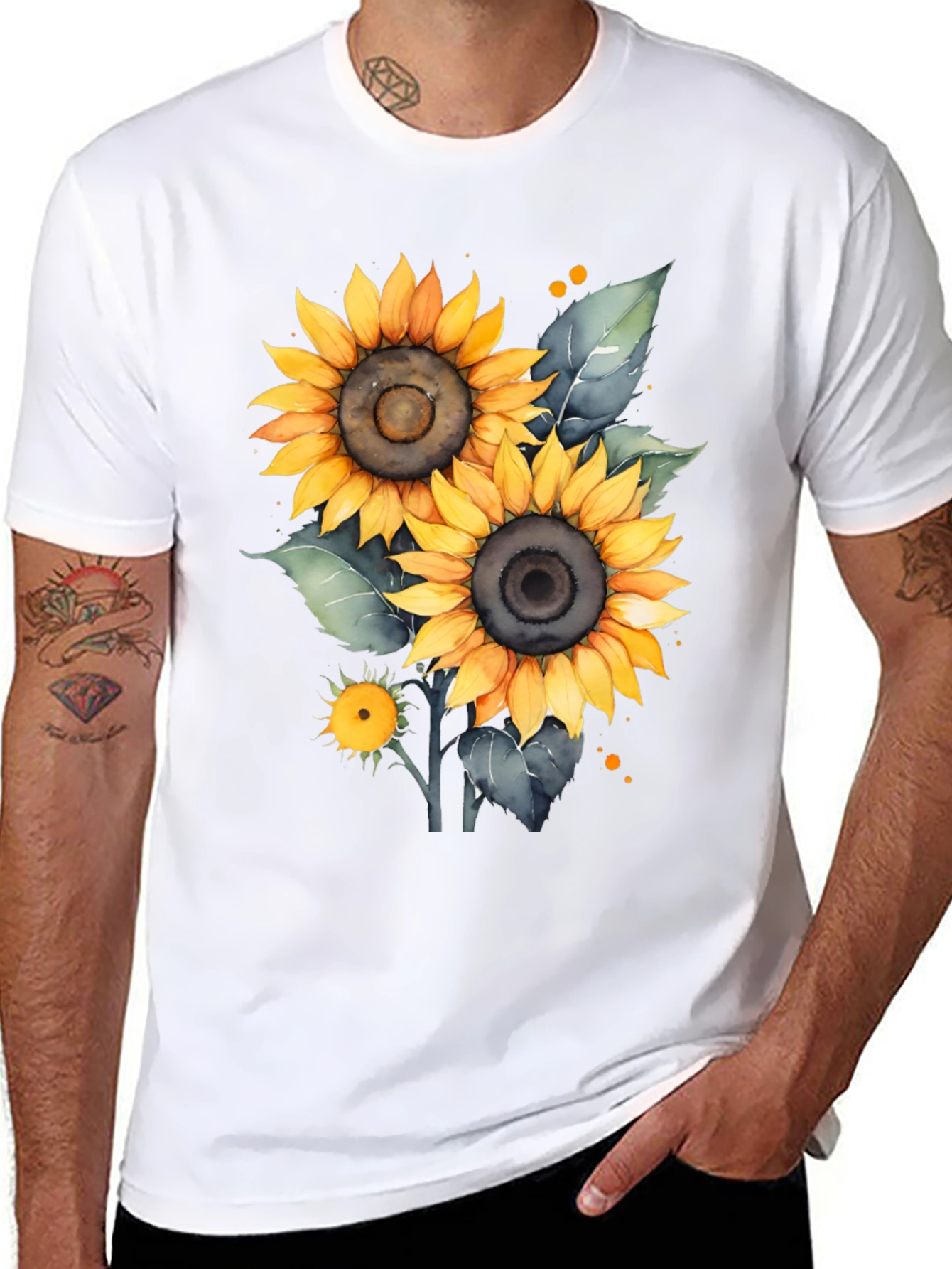 Black Sunflower Graphic Tee - Black Cotton T-Shirt view 8