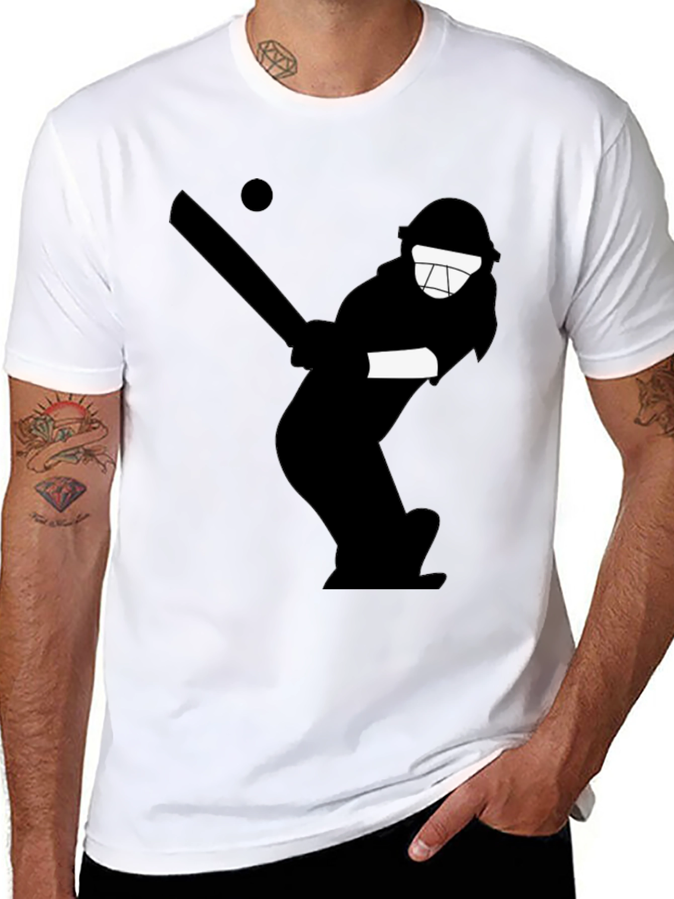 Black Cricket Player Graphic Tee - Black Cotton T-Shirt view 8