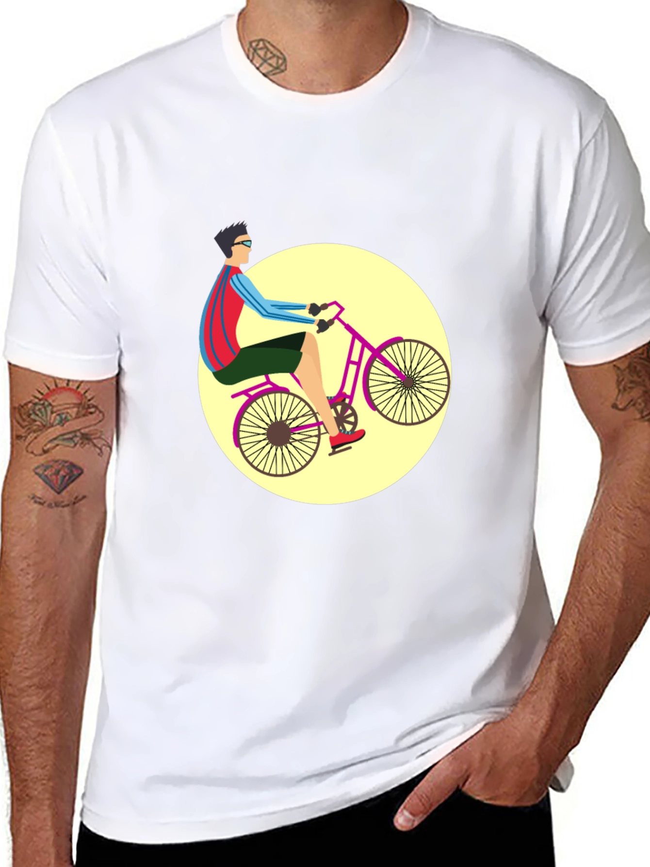 Black Stylish Bicyclist Graphic Tee - Black Cotton Blend view 8