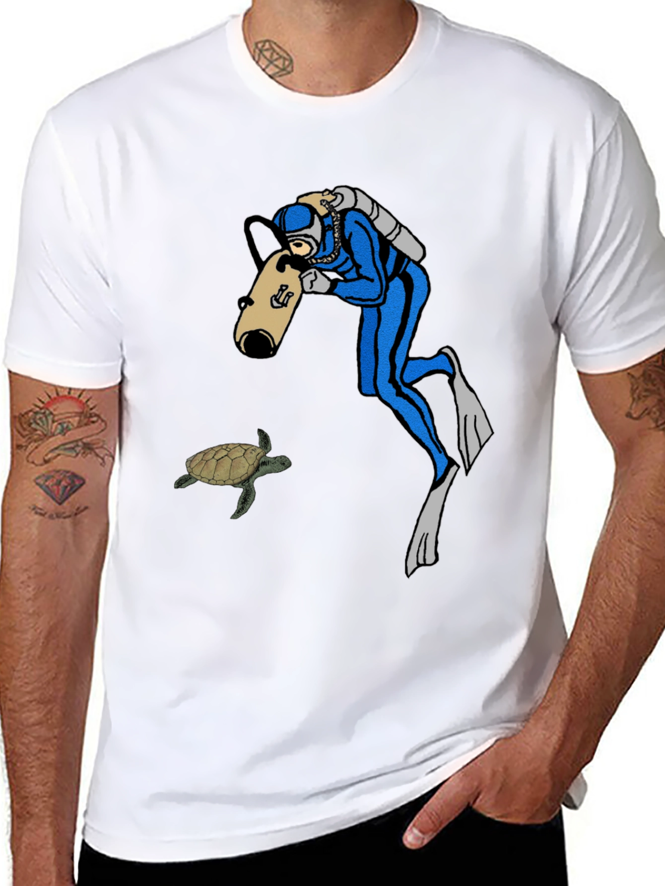 Black Diver & Turtle Black T-Shirt view 8