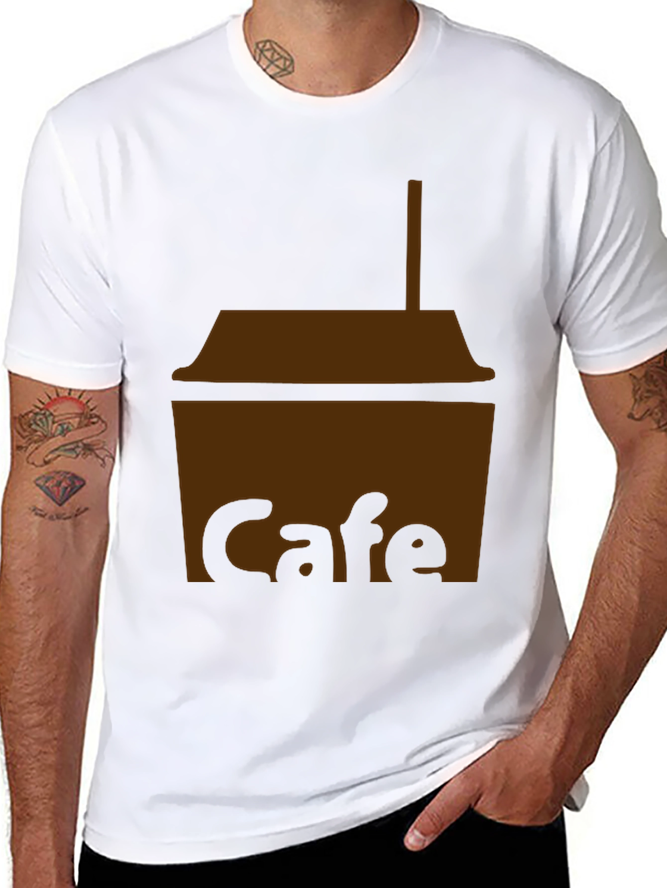 Cafe T-Shirt - Black Cotton Blend Graphic Tee - 8