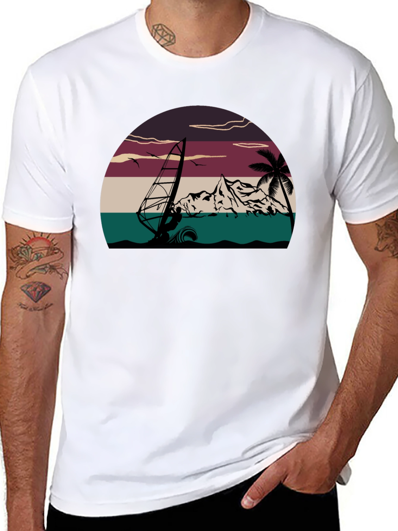 Black Retro Windsurfing T-Shirt - Vintage Style Tee view 8