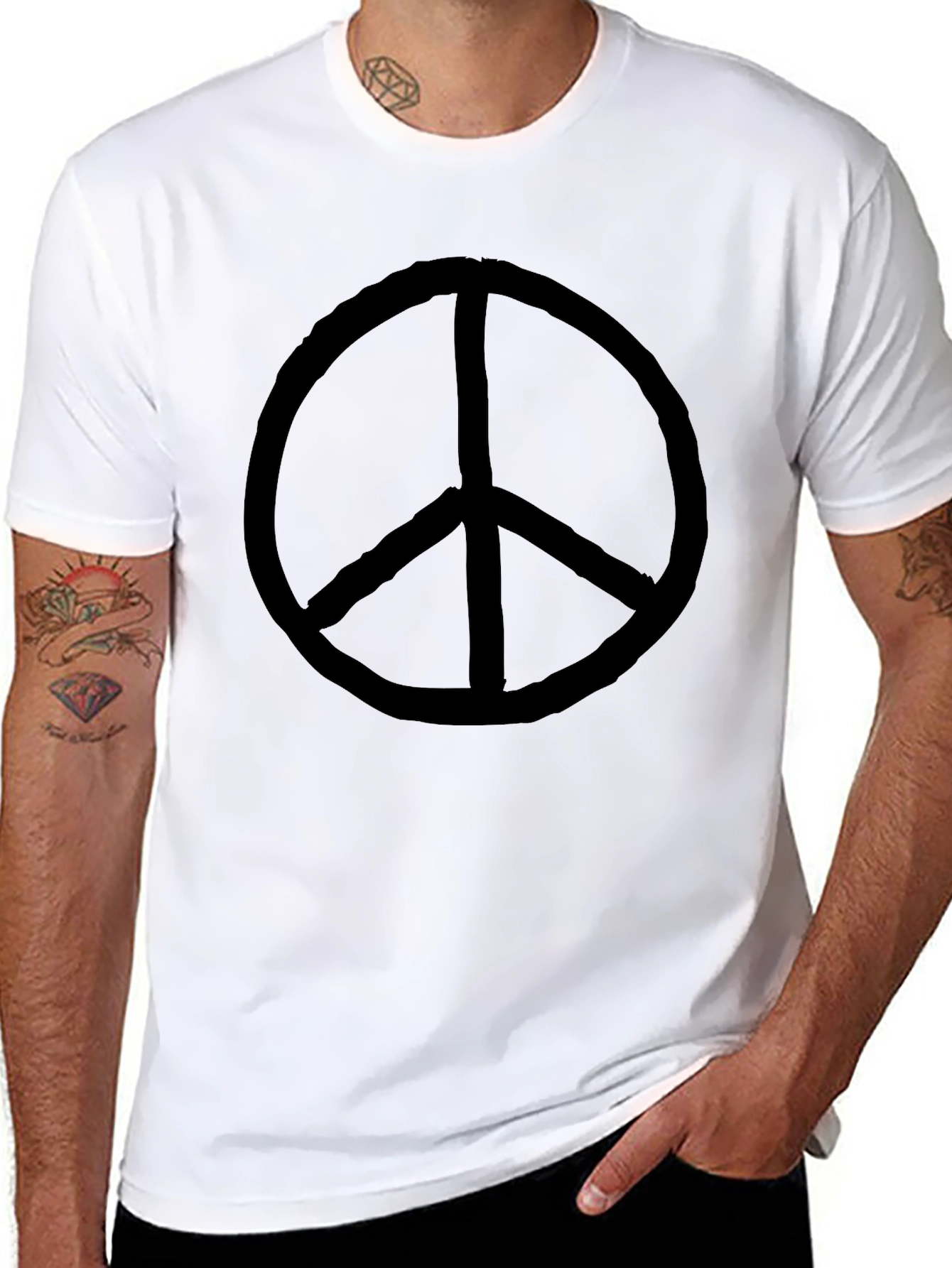 Black Peace Sign Graphic Tee - Classic Black T-Shirt view 8