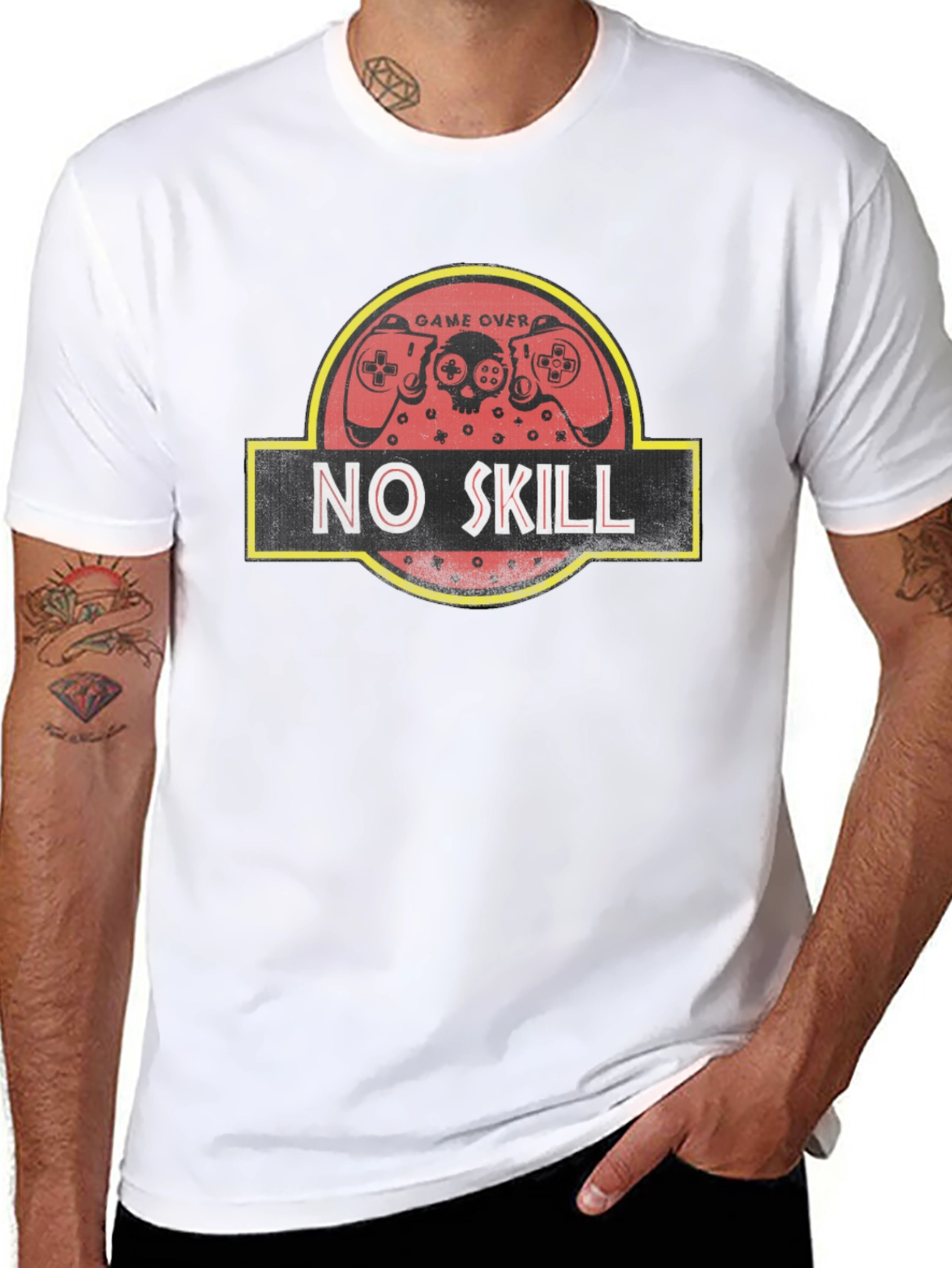 Black No Skill Gamer T-Shirt - Game Over Jurassic Style view 8
