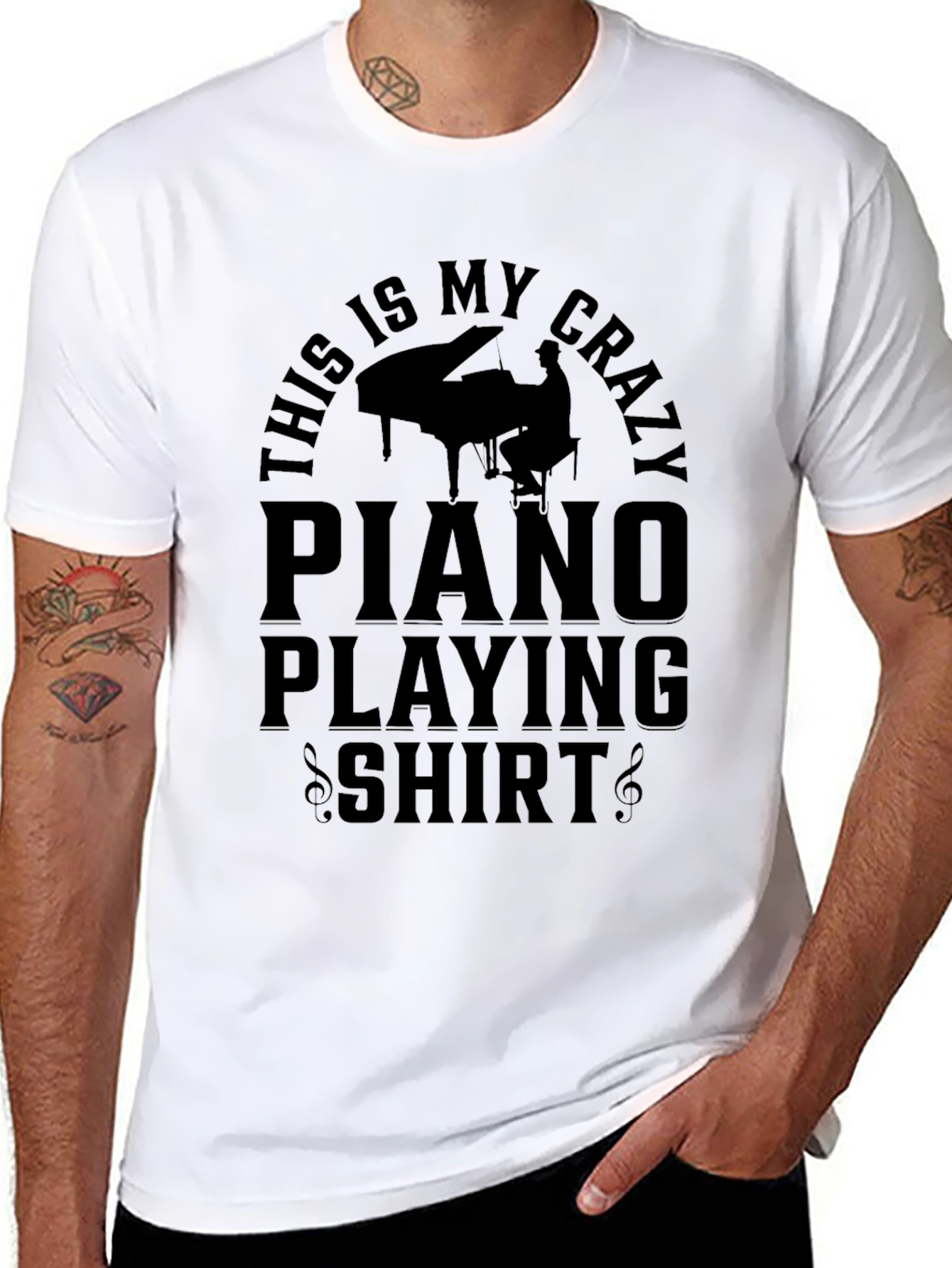 Black Crazy Piano Playing Shirt - Novelty Musician Tee view 8