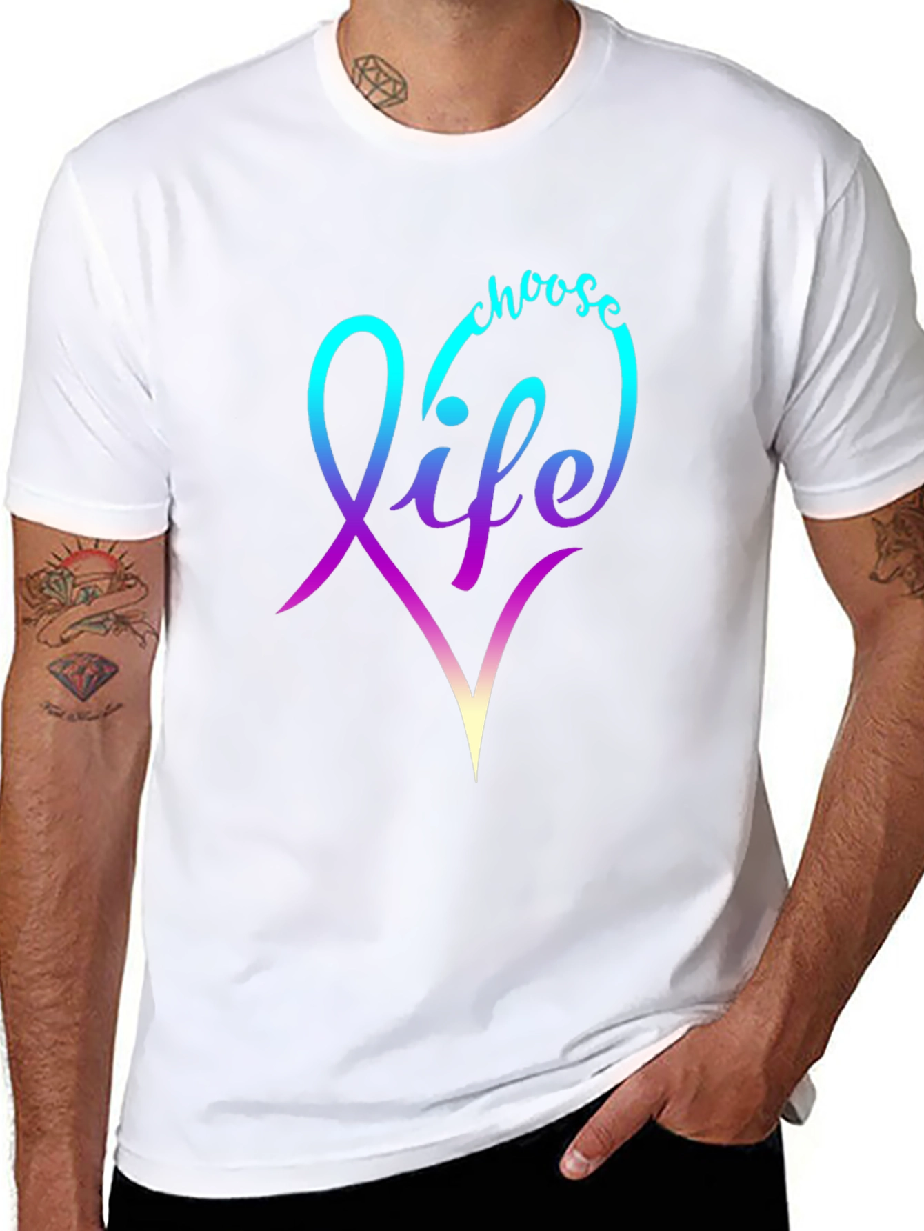 Black Choose Life T-Shirt - Gradient Heart Design view 8