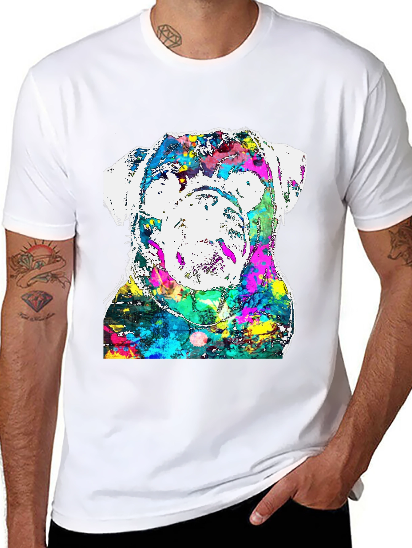 Black Colorful Bulldog Graphic Tee view 8