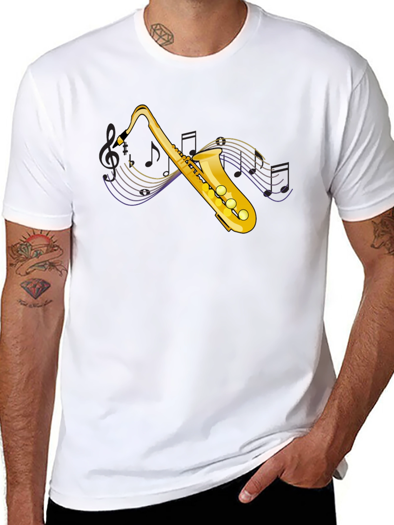 Black Saxophone Graphic Tee - Music Lover's Black T-Shirt view 8