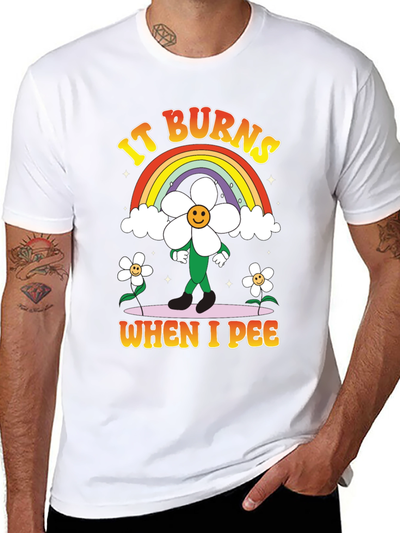 Black Funny Graphic T-Shirt - It Burns When I Pee Rainbow view 8