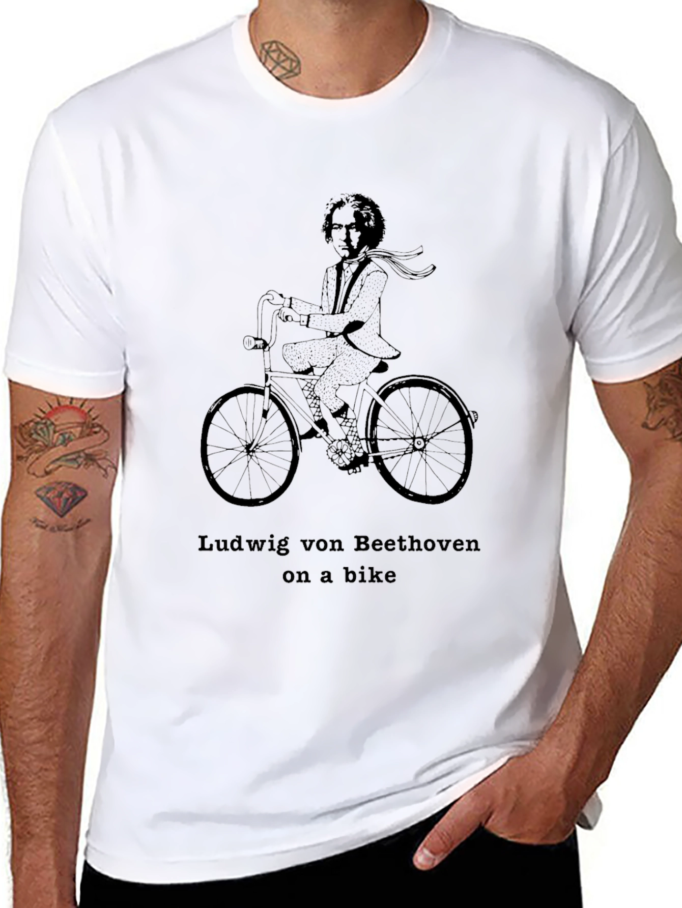 Black Ludwig von Beethoven on a Bike Graphic Tee view 8