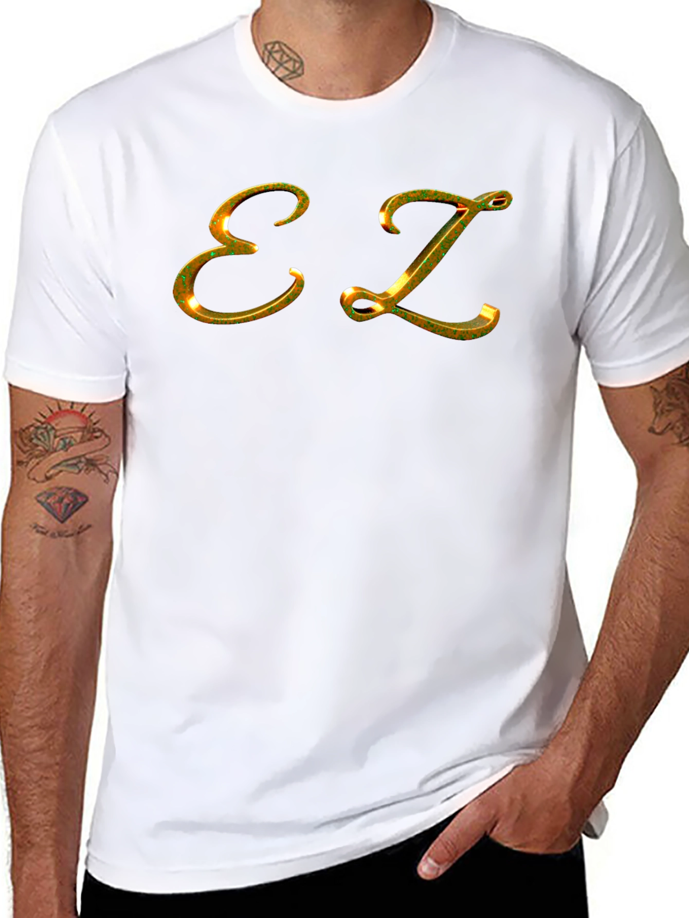 Black EZ Golden Letter T-Shirt - Mens Black Short Sleeve view 8