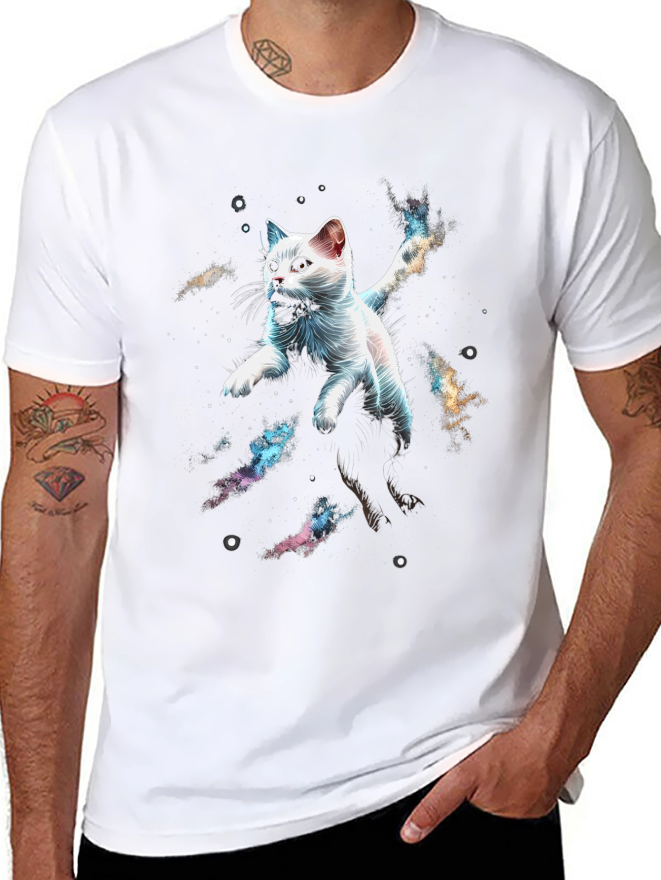 Black Cosmic Cat T-Shirt - Galaxy Kitten Graphic Tee view 8
