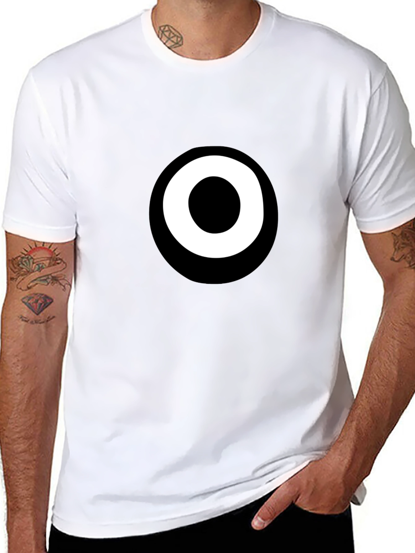 Black Modern Minimalist Black T-Shirt with White Circle Design view 8