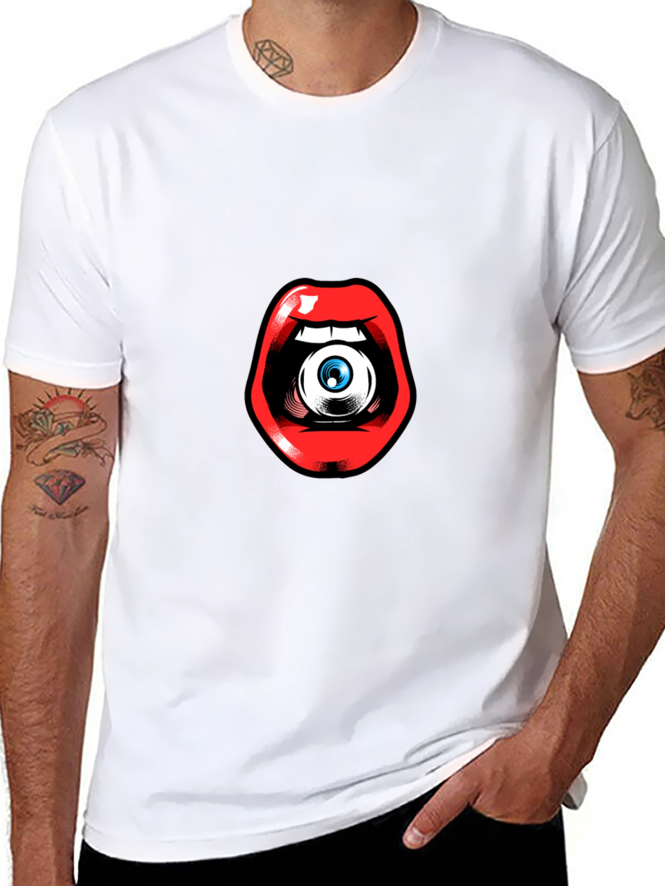 Black Eye in Mouth Graphic Tee - Unique Statement Shirt view 8