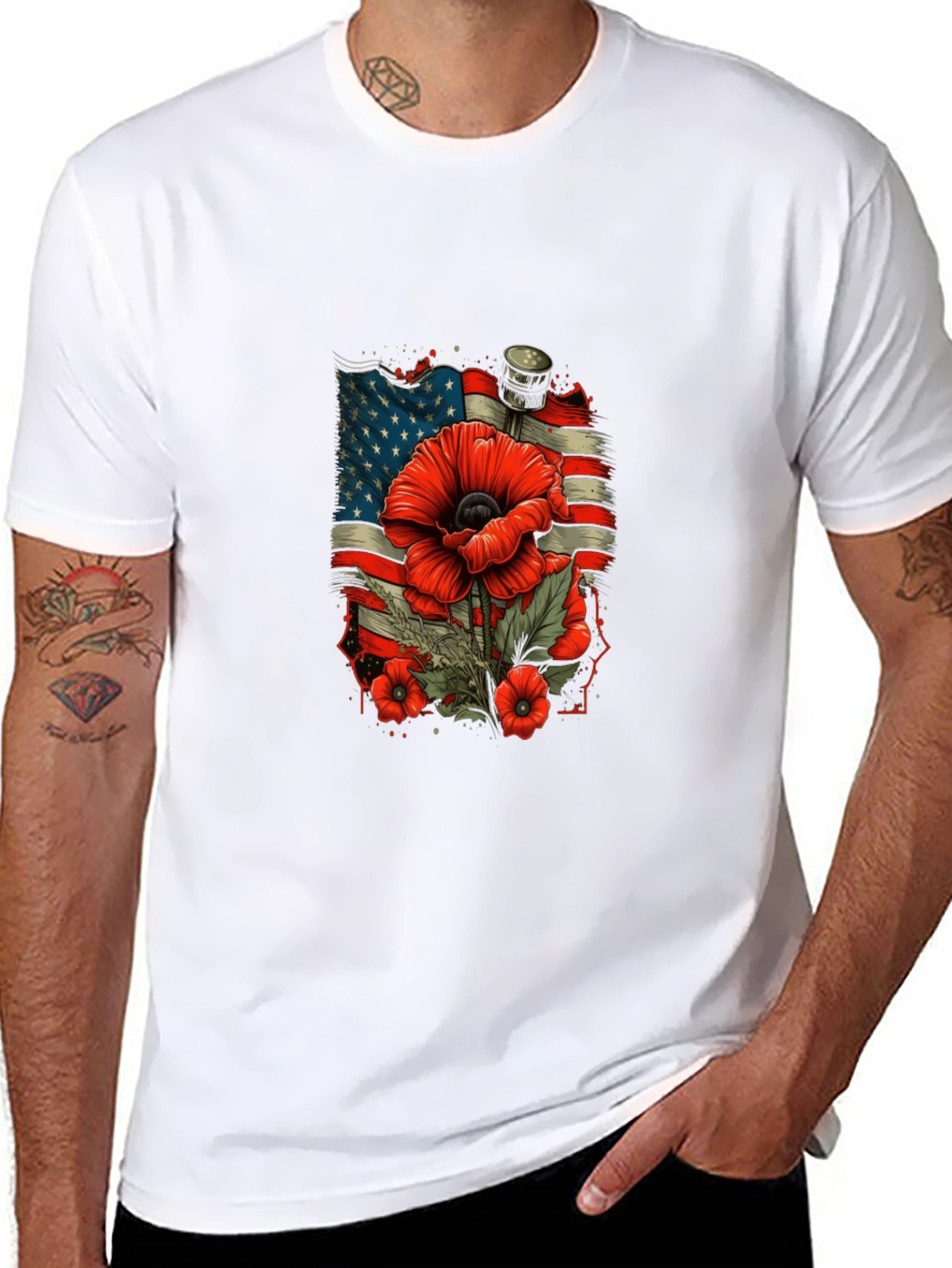 Black Patriotic Poppy T-Shirt - American Flag Remembrance view 8