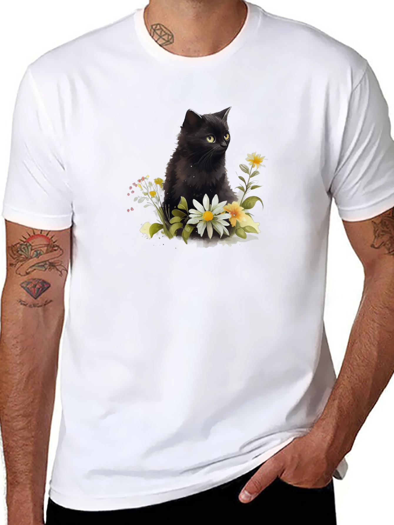 Black Black Cat Floral T-Shirt - Soft Cotton Blend view 8