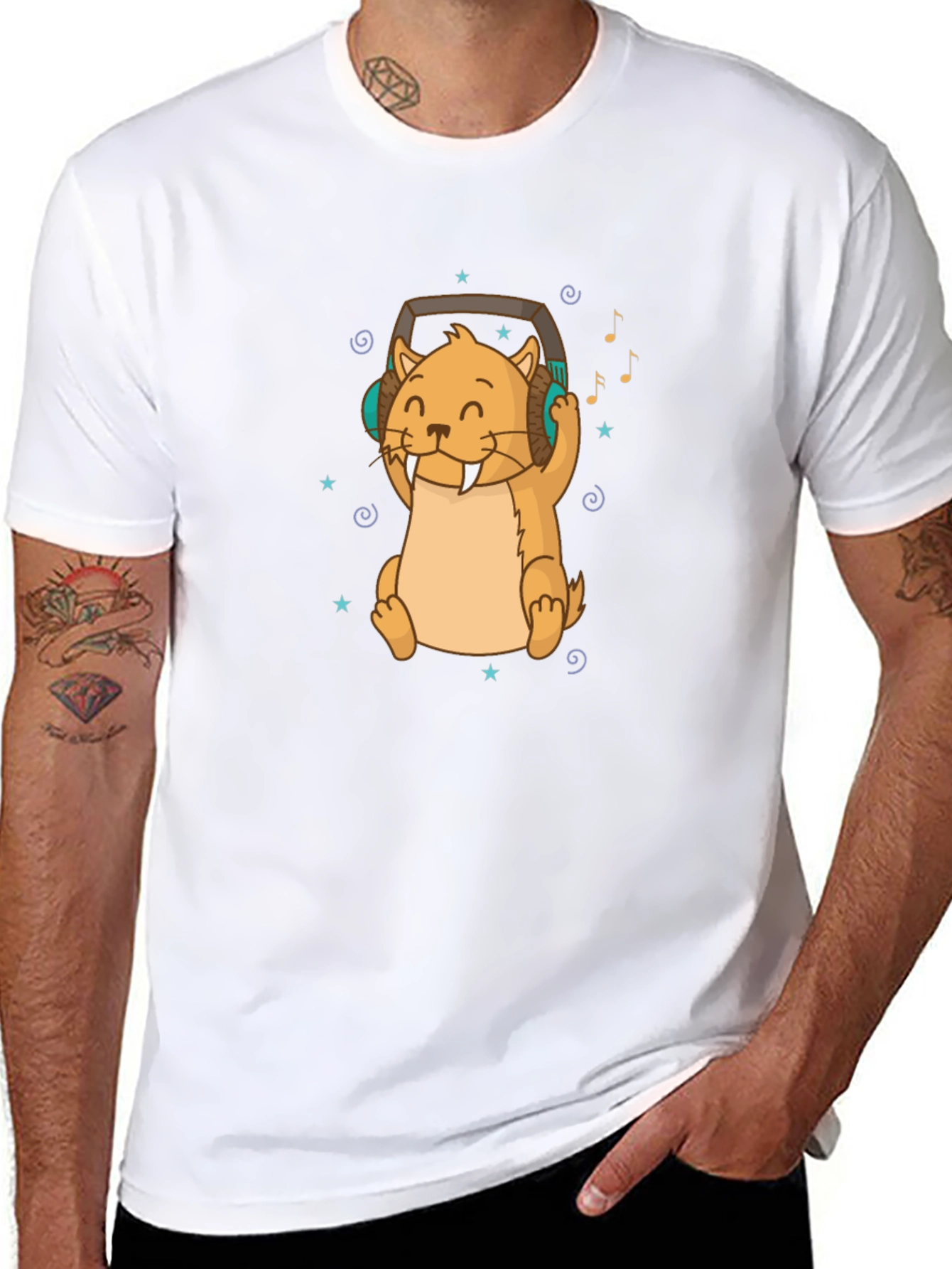 Black Cute Otter with Headphones Black T-Shirt view 8