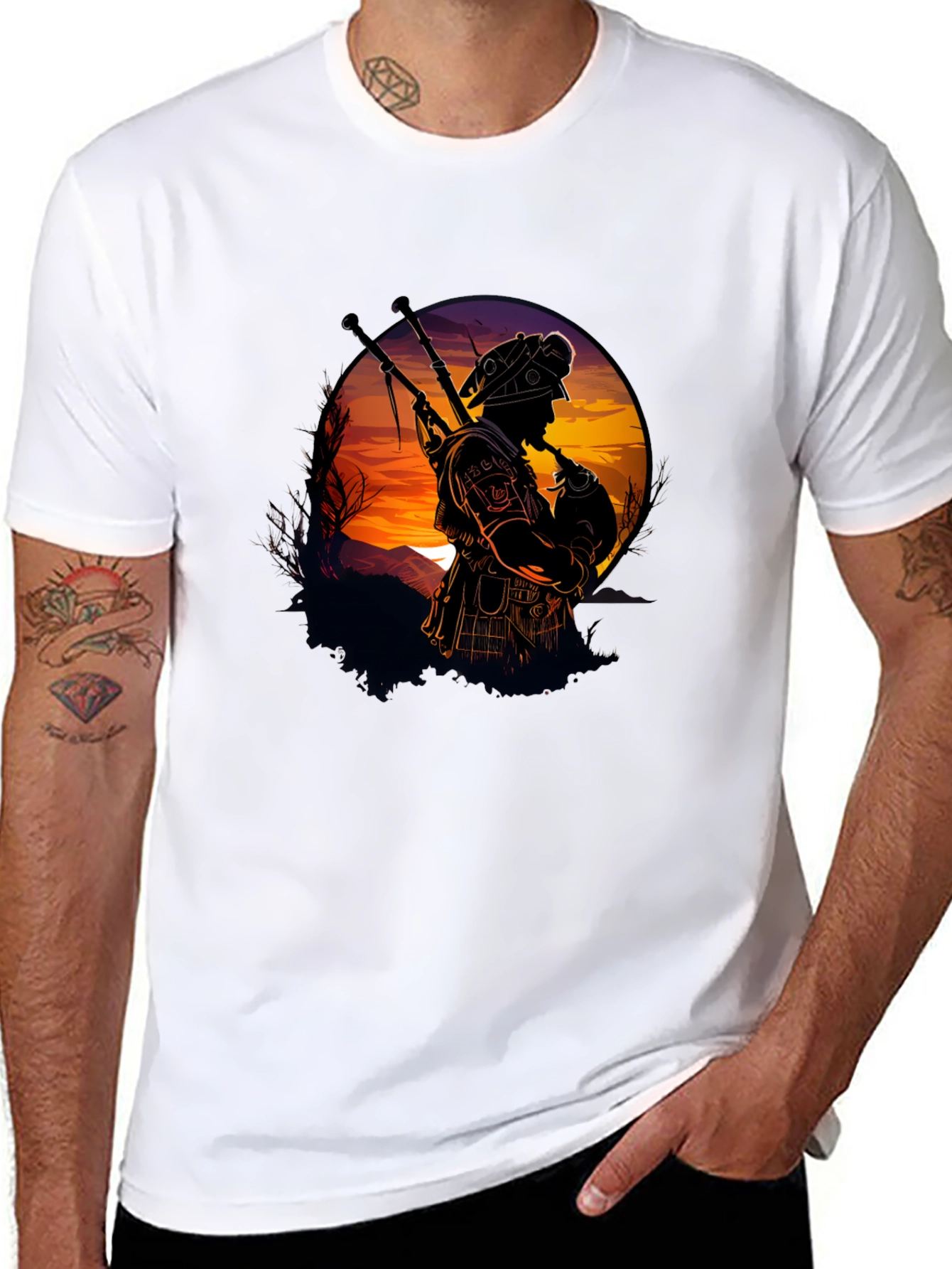 Black Bagpiper Silhouette Graphic Tee - Black view 8