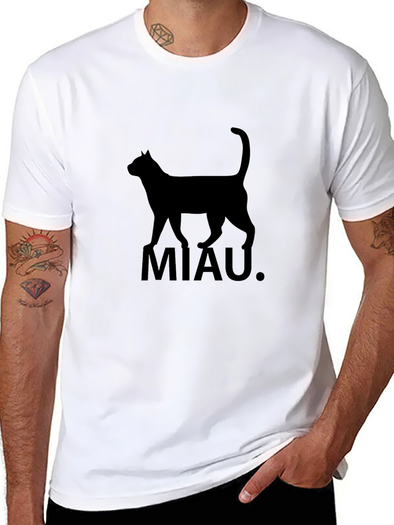 Black Black Cat MIAU T-Shirt - Graphic Tee view 8