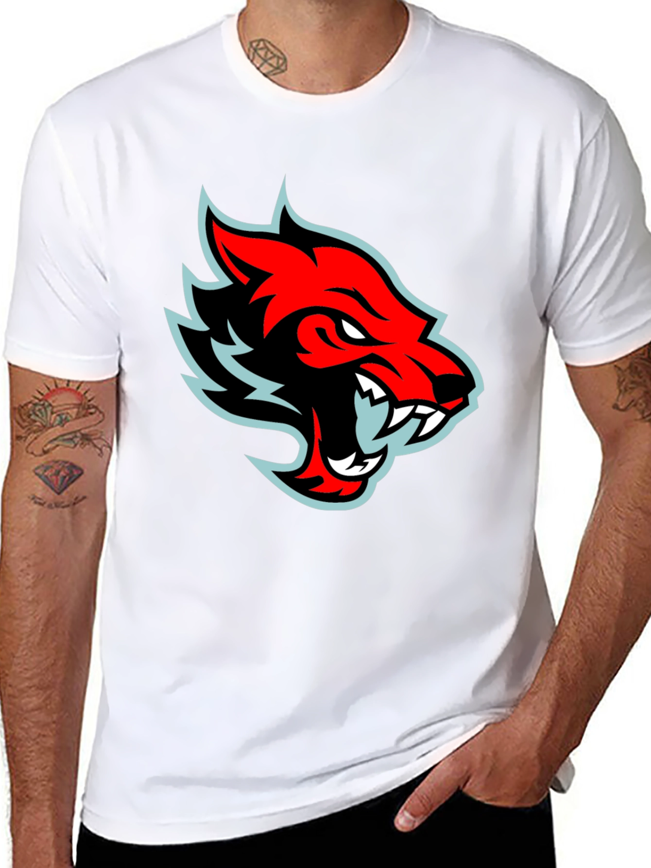 Black Red Wolf Graphic Tee - Cool Black T-Shirt view 8