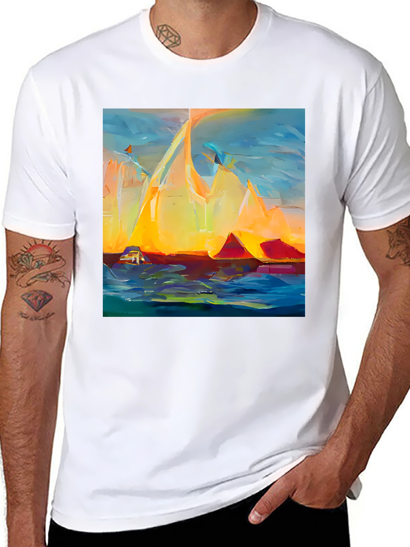 Black Abstract Mountain Sunset T-Shirt view 8