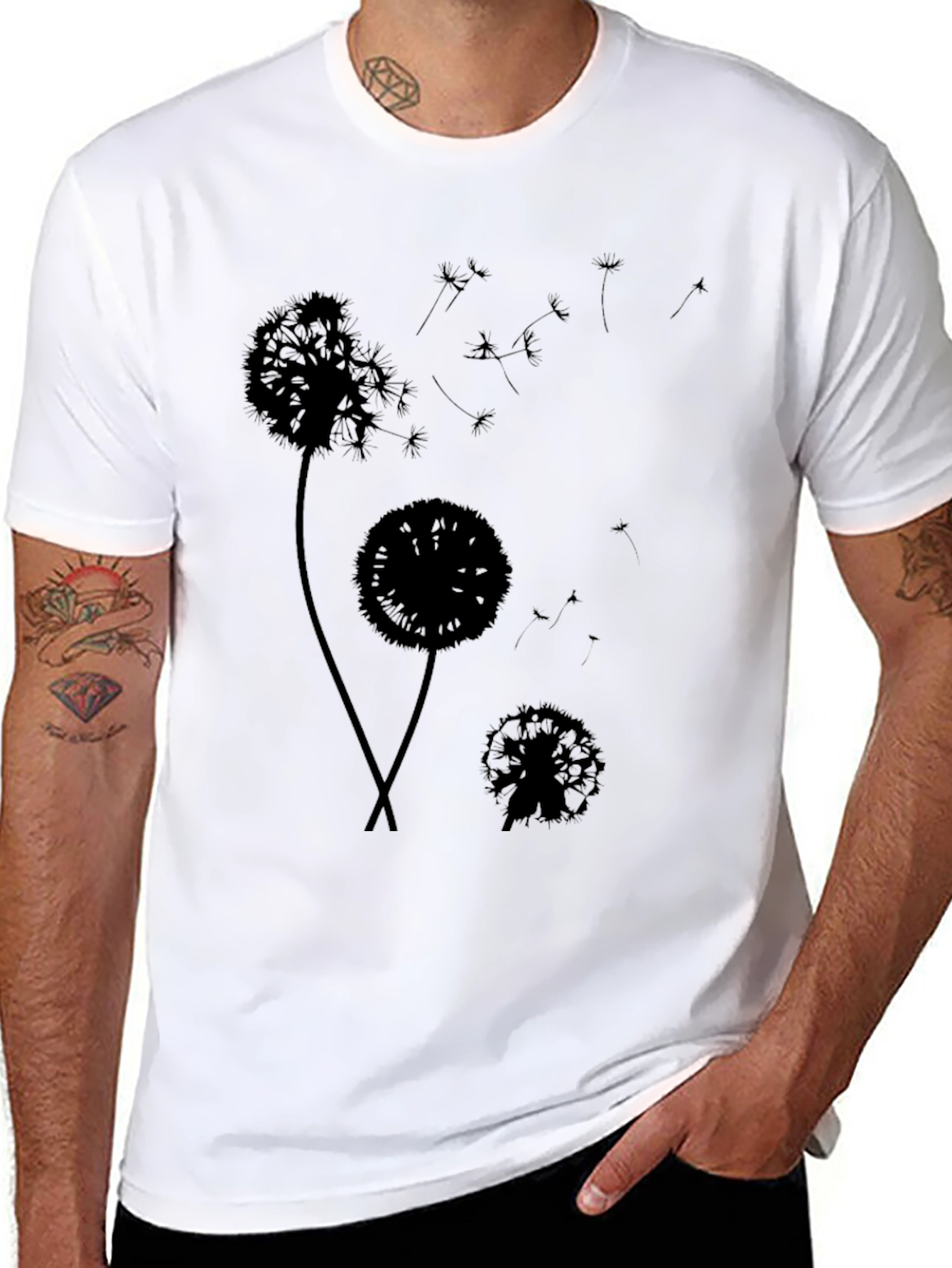 Black Dandelion Silhouette Black T-Shirt - Stylish Graphic Tee view 8