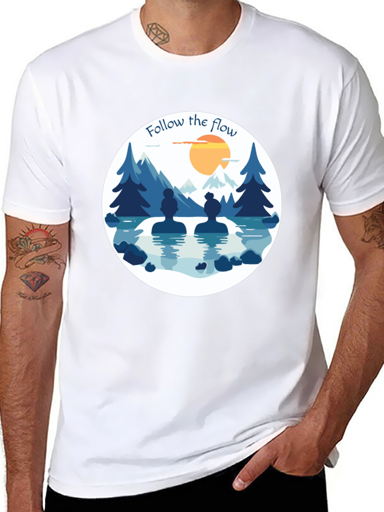 Black Follow the Flow T-Shirt - Relaxing Spa Design view 8
