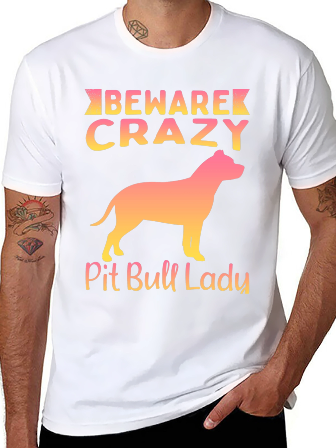 Black Beware Crazy Pit Bull Lady Graphic Tee view 8