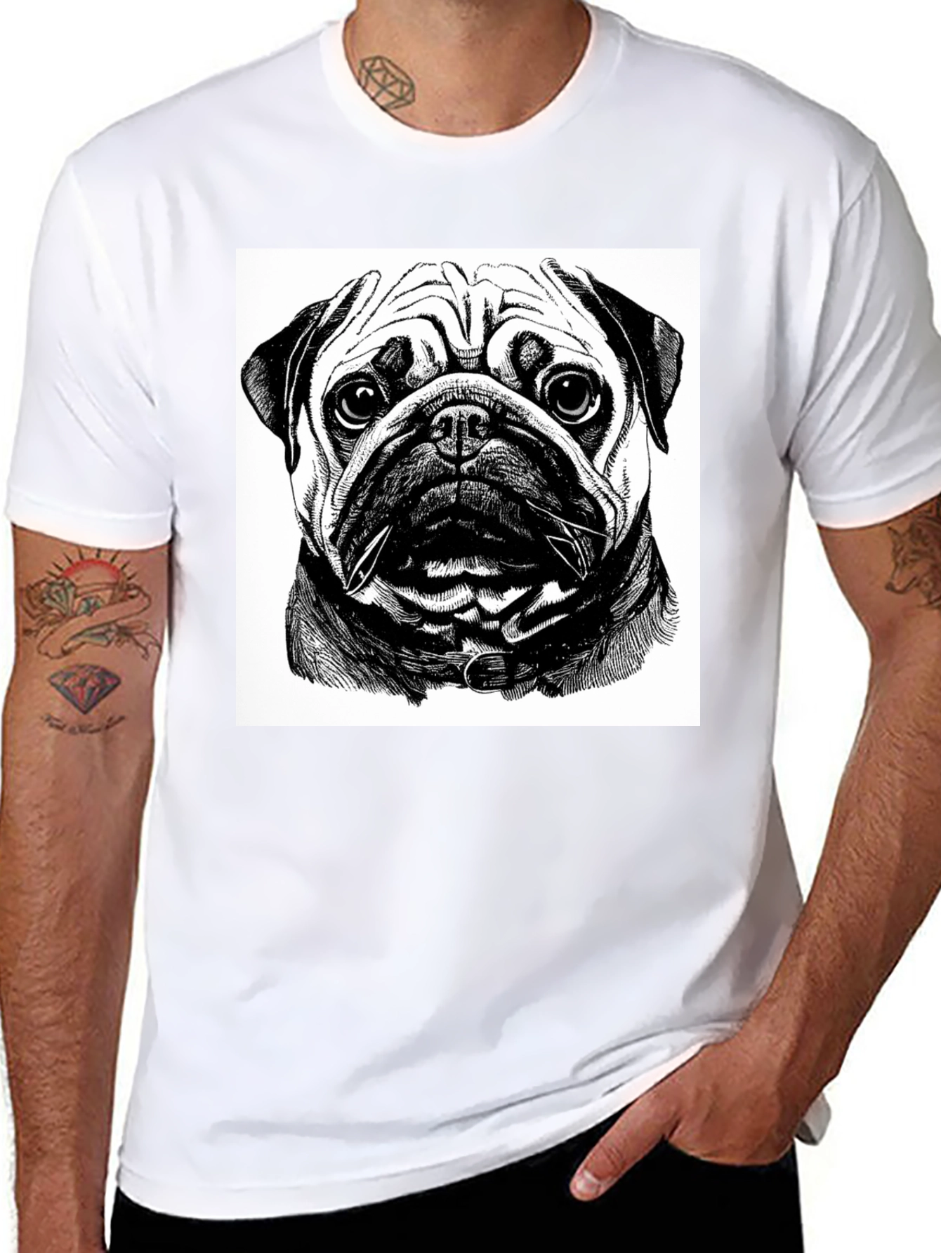 Black Pug Portrait Graphic Black T-Shirt view 8