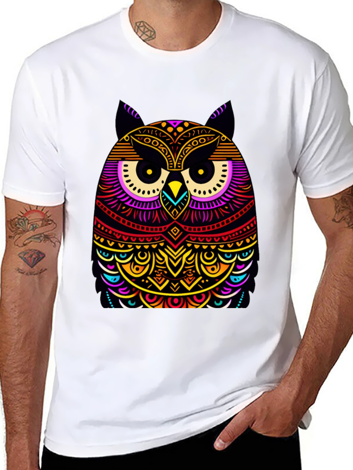 Black Vibrant Owl Graphic Black T-Shirt view 8